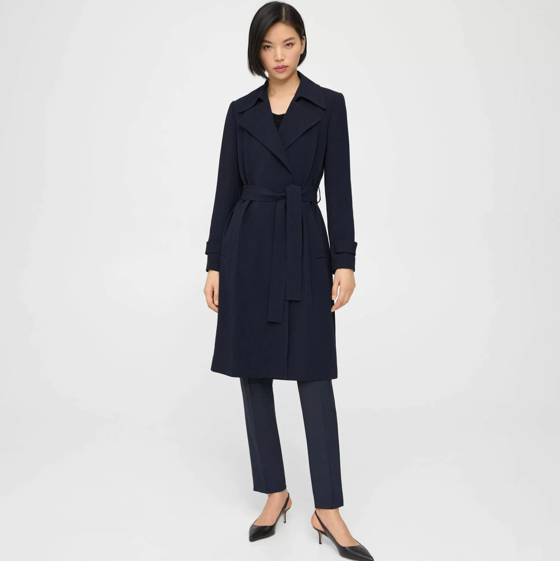 Theory Oaklane Trench Coat In Admiral Crepe-Women Outerwear