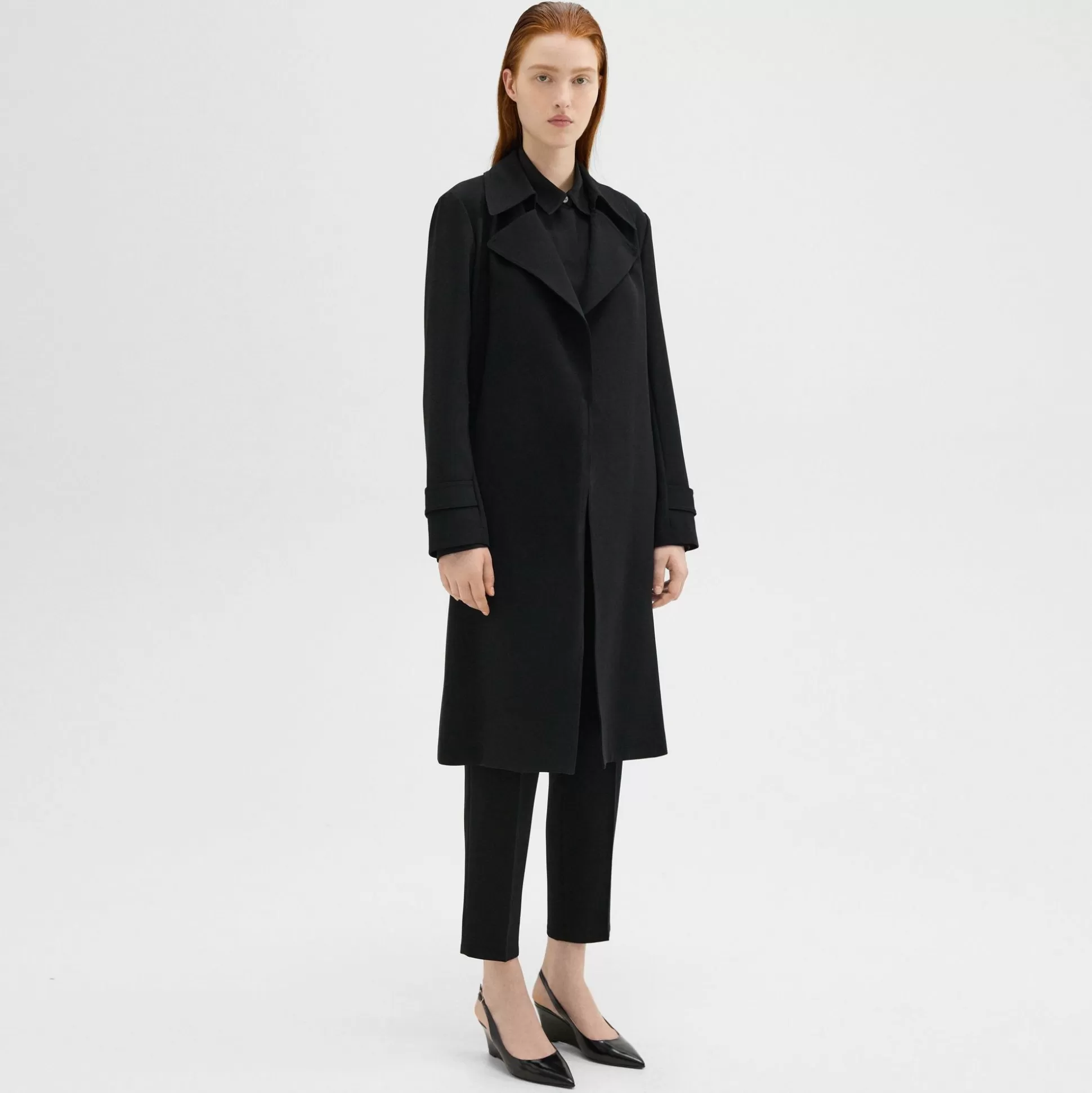 Theory Oaklane Trench Coat In Admiral Crepe-Women Outerwear