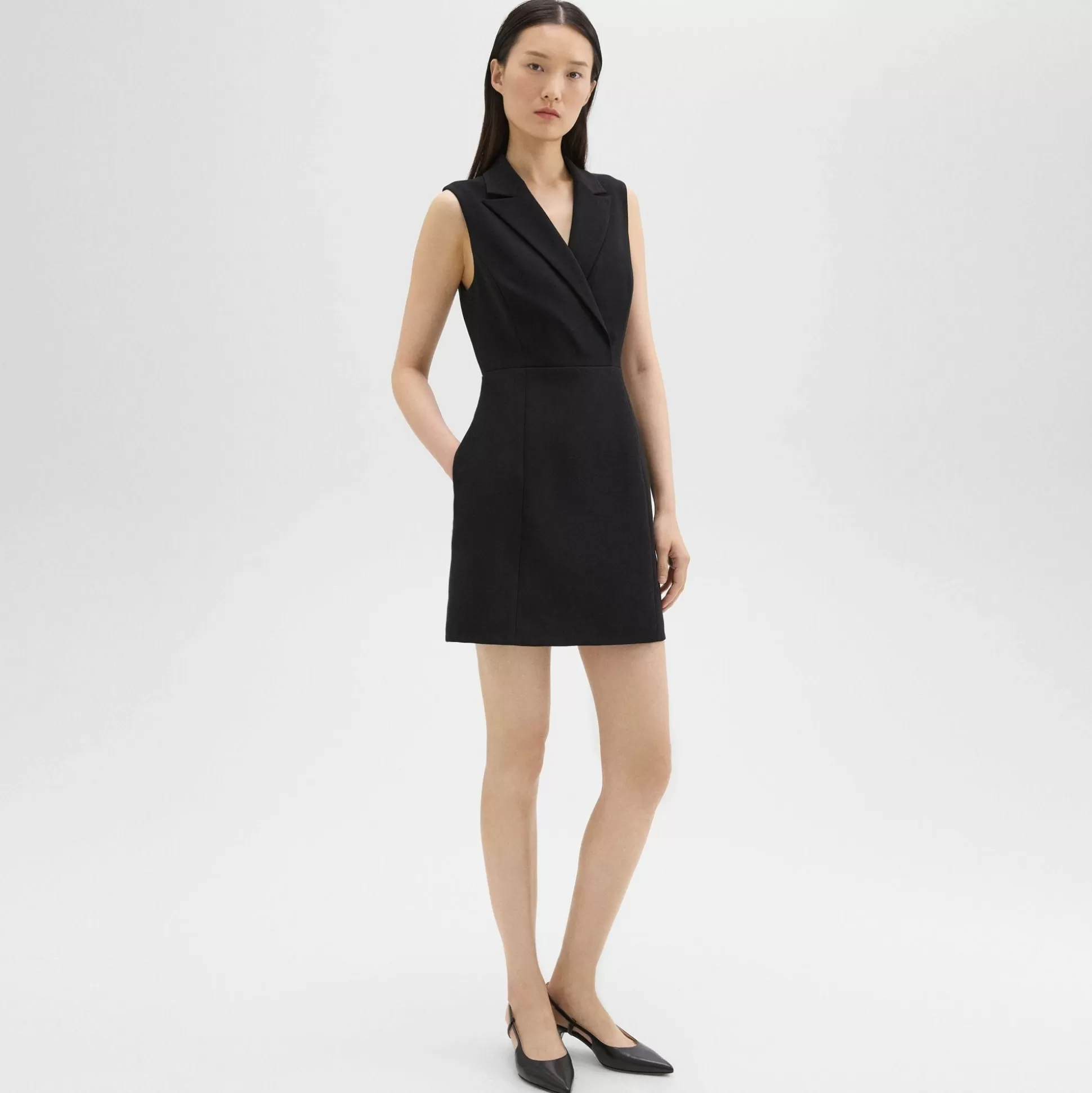 Theory Peak Lapel Mini Dress In Admiral Crepe-Women Dresses