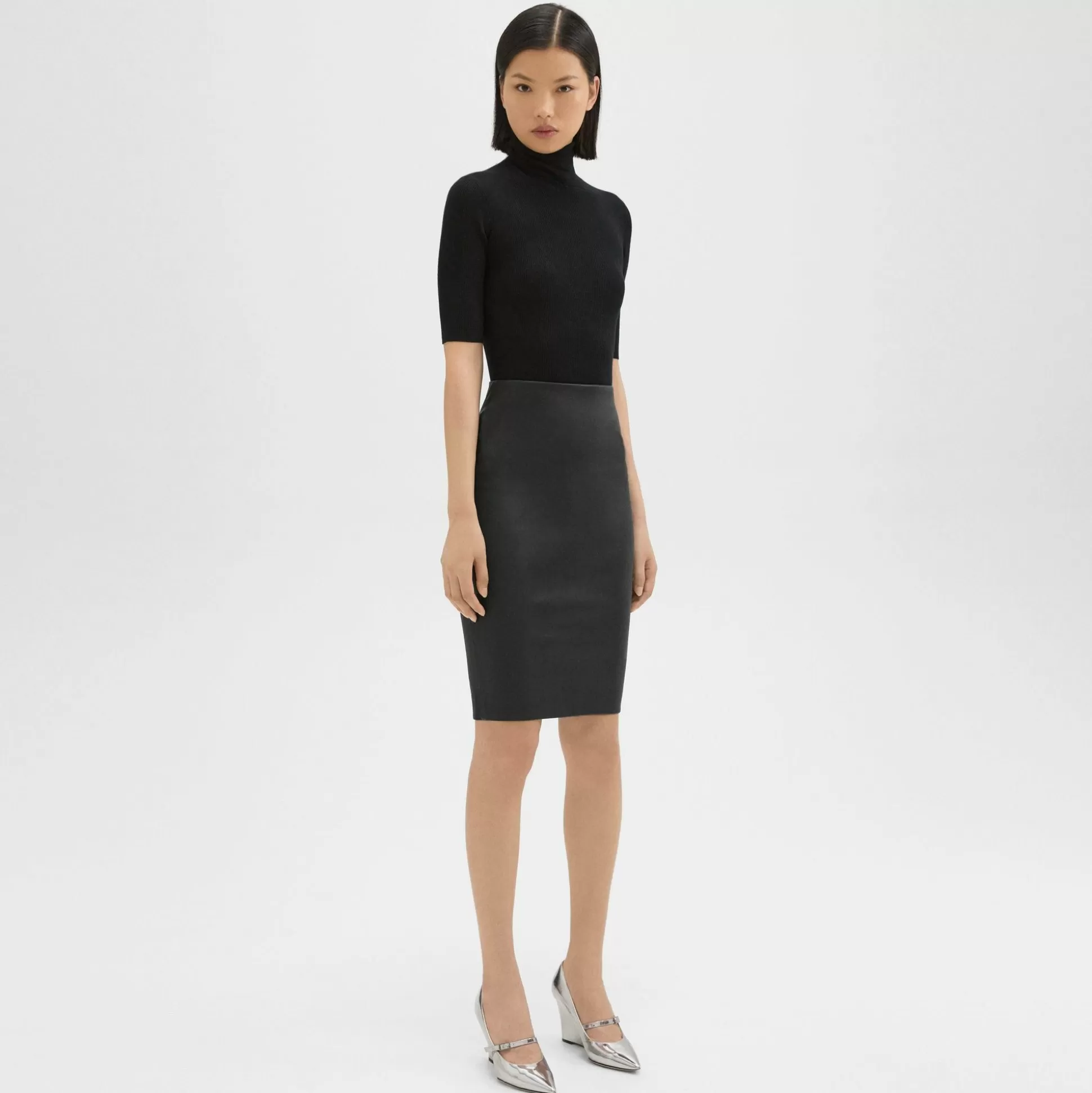 Theory Pencil Skirt In Leather-Women Skirts