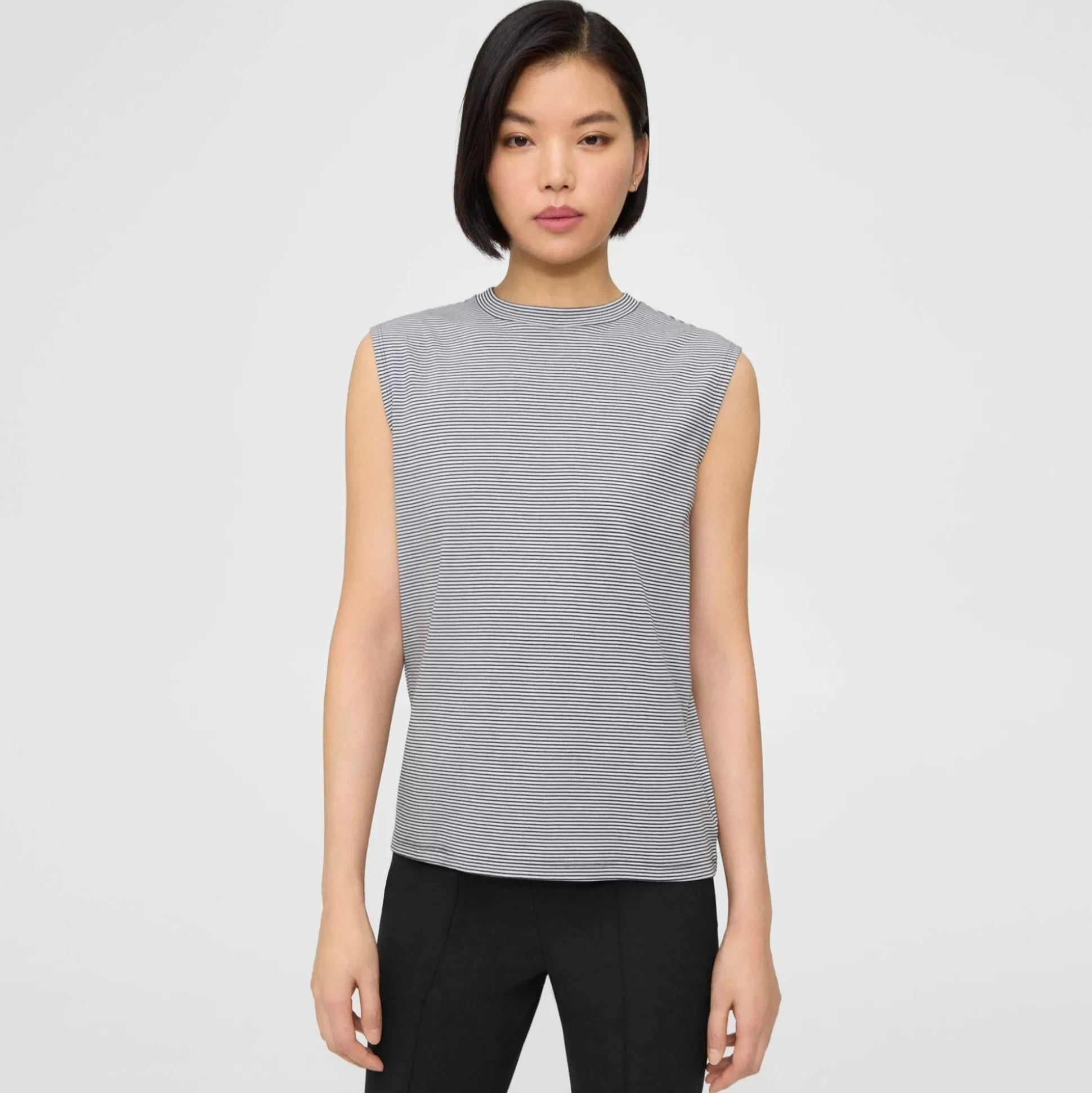 Theory Perfect Cut-Off Tee In Striped Cotton Jersey-Women T-Shirts