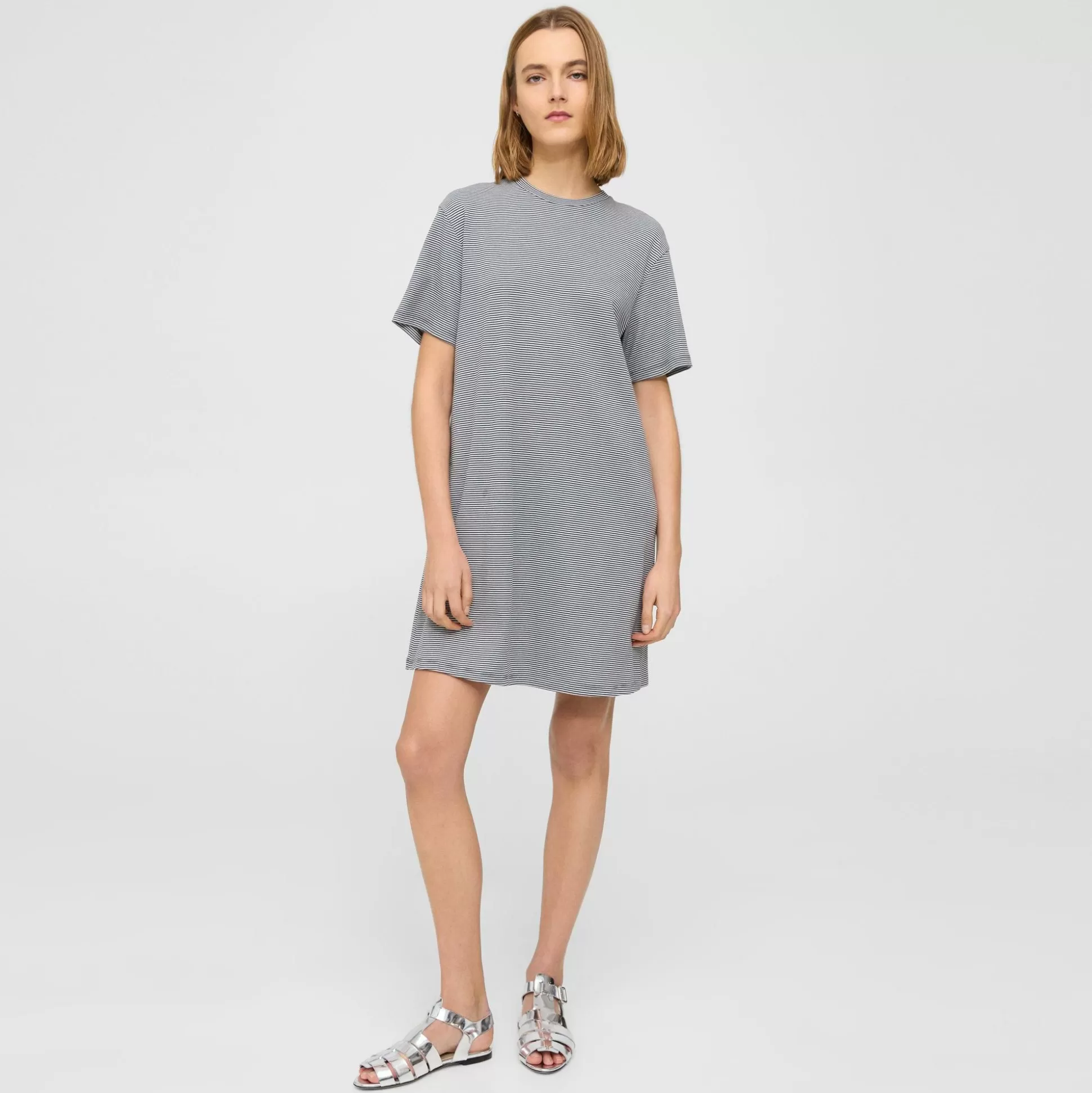 Theory Perfect T-Shirt Dress In Striped Cotton Jersey-Women Dresses