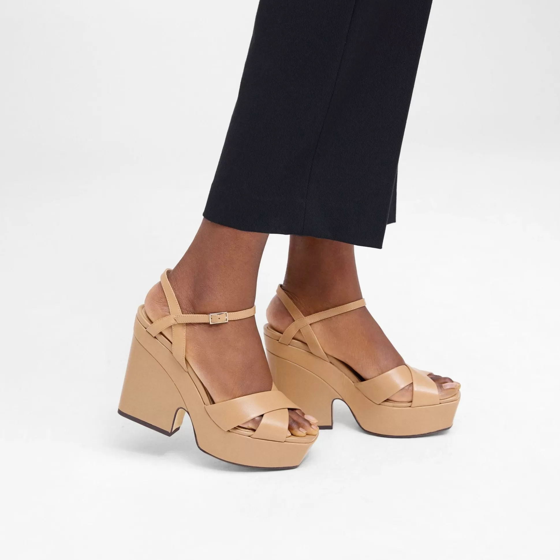 Theory Platform Wedge Sandal In Leather-Women Shoes