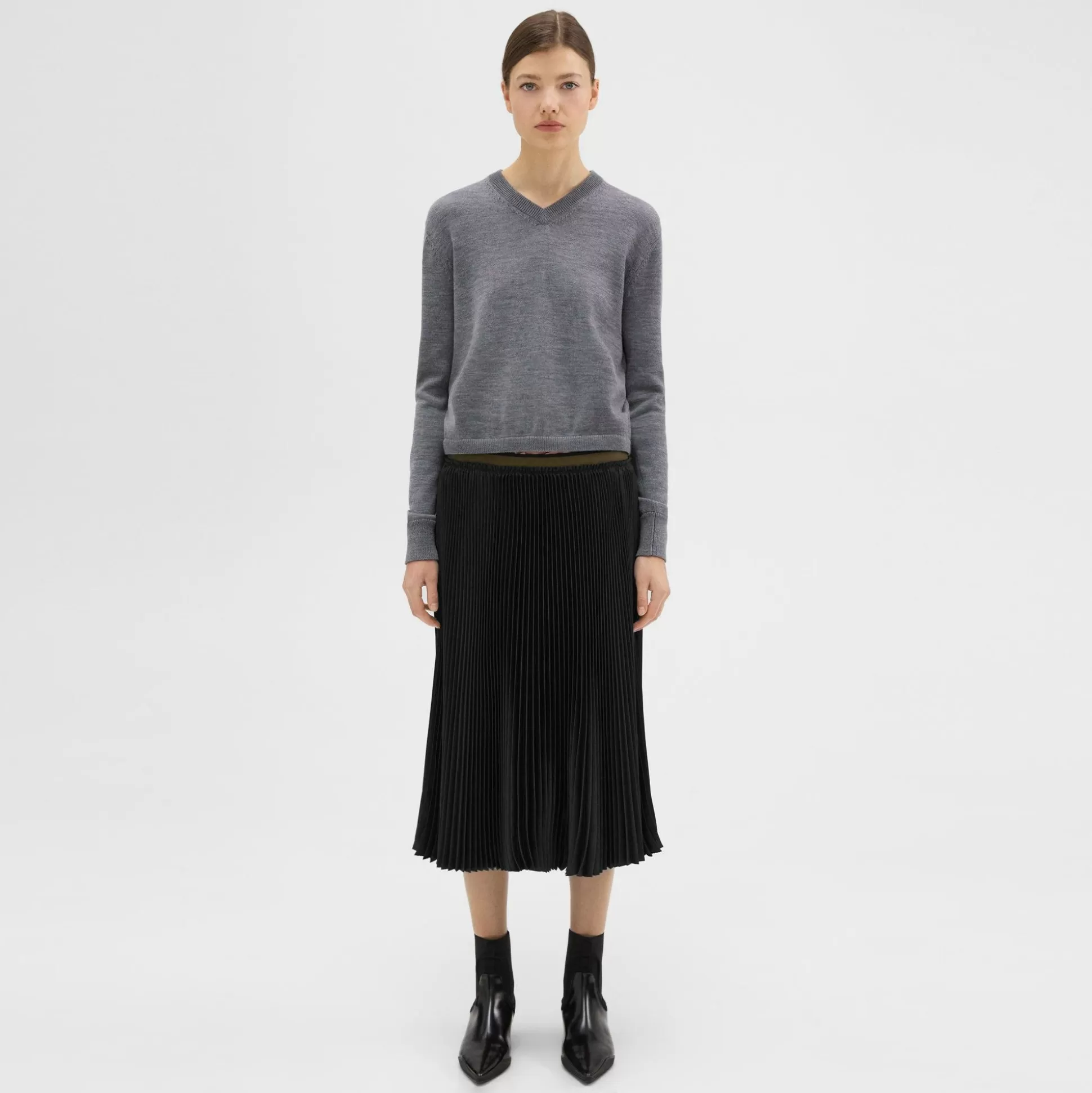 Theory Pleated Crinkle Twill Skirt-Women Skirts