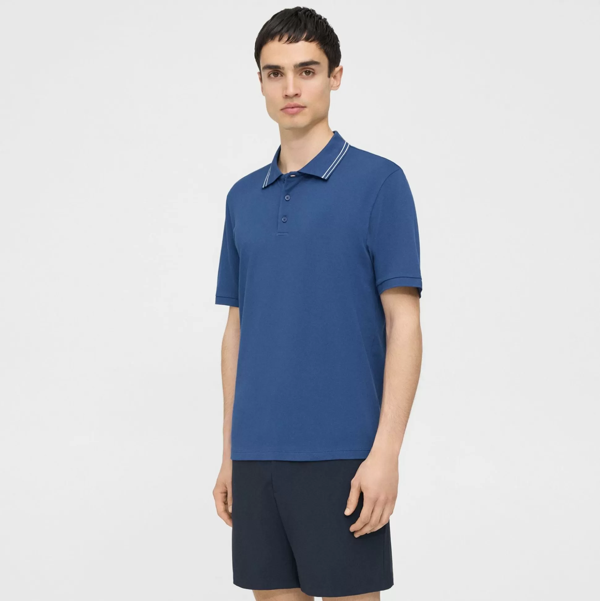 Theory Precise Polo Shirt In Striped Cotton Pique-Men T-shirts + Polos