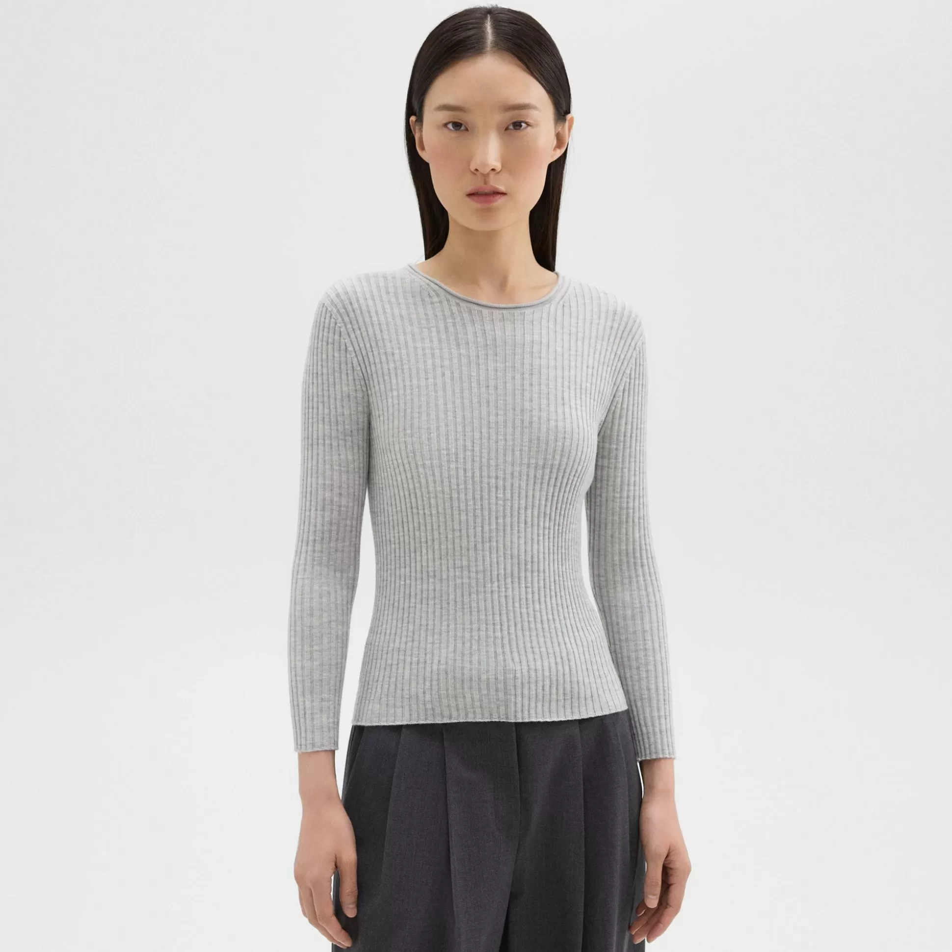 Theory Rib Knit Top In Regal Wool-Women Sweaters + Cardigans