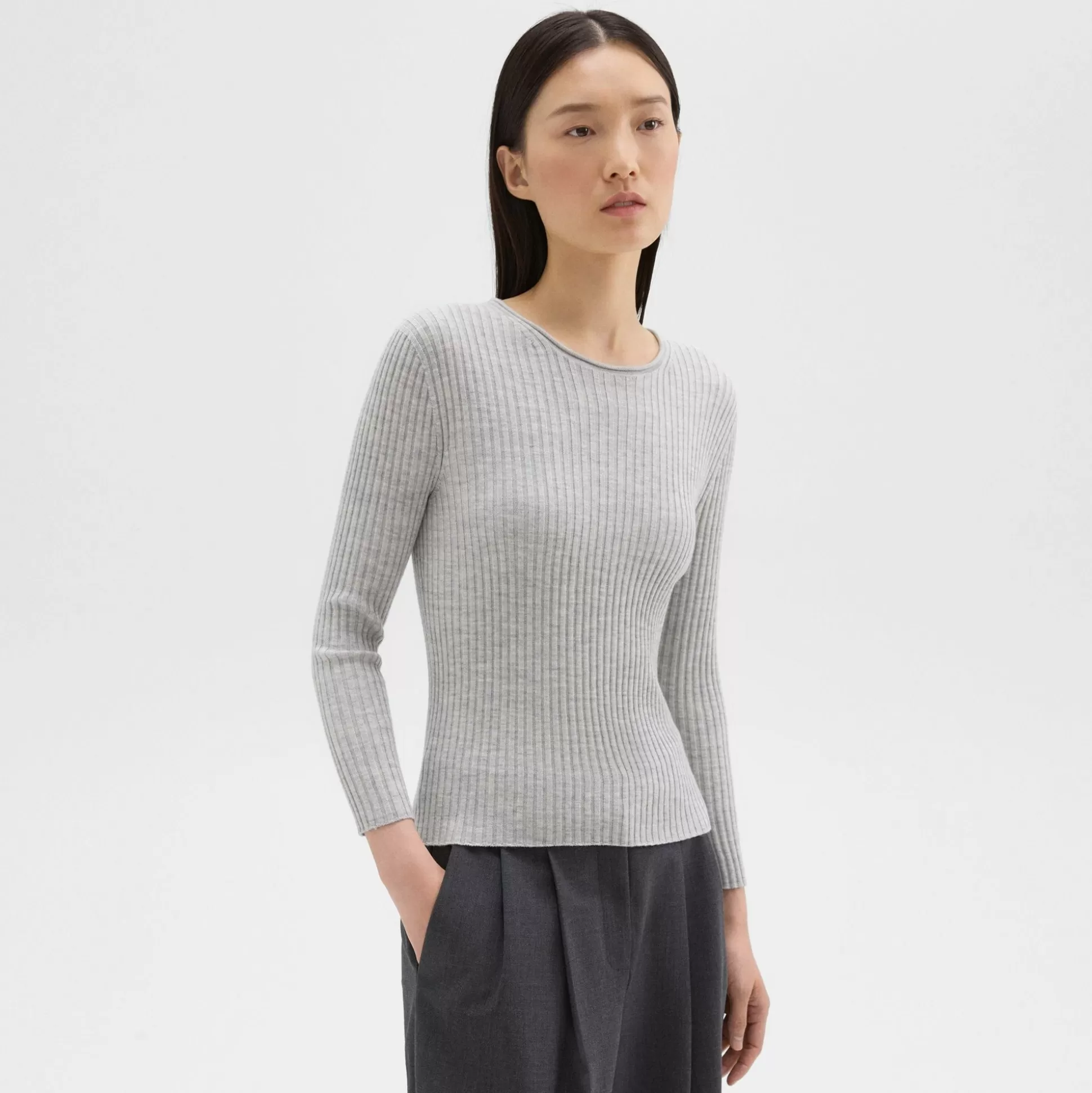 Theory Rib Knit Top In Regal Wool-Women Sweaters + Cardigans