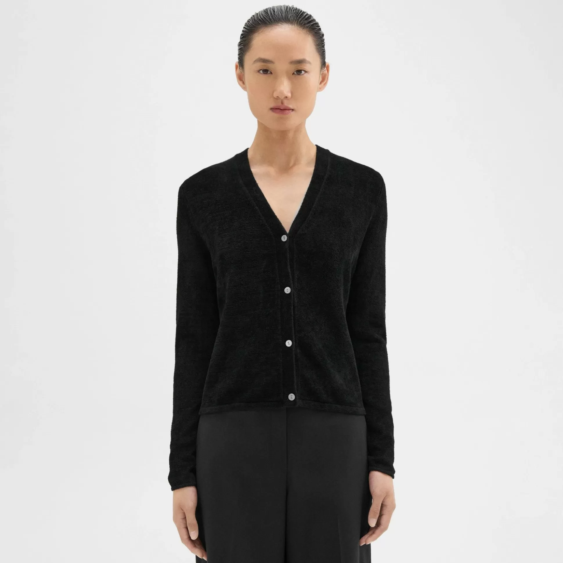 Theory Rib Knit V-Neck Cardigan In Velvet-Women Sweaters + Cardigans