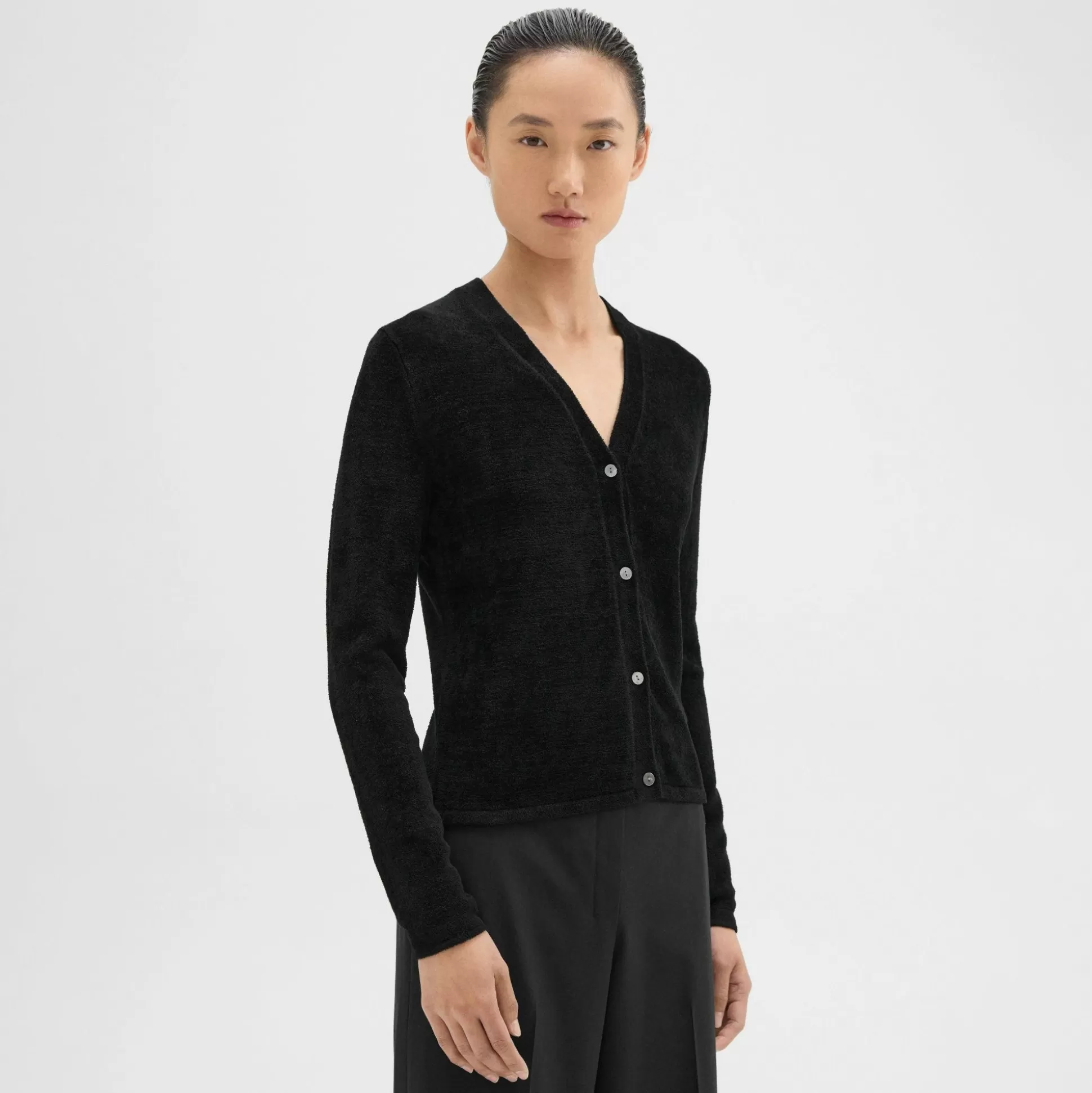 Theory Rib Knit V-Neck Cardigan In Velvet-Women Sweaters + Cardigans