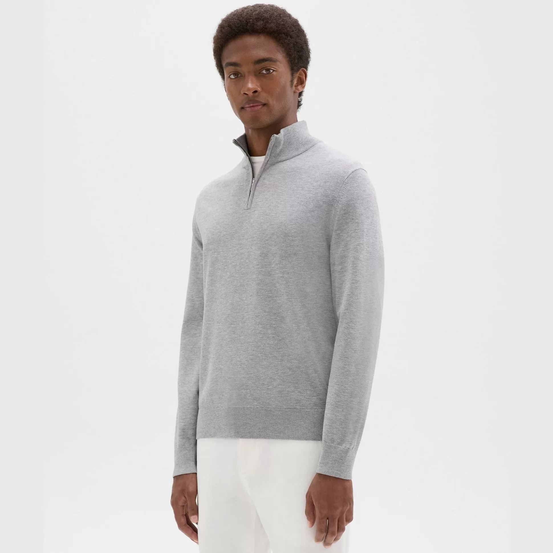 Theory Riland Quarter-Zip Sweater In Light Bilen-Men Sweaters + Cardigans