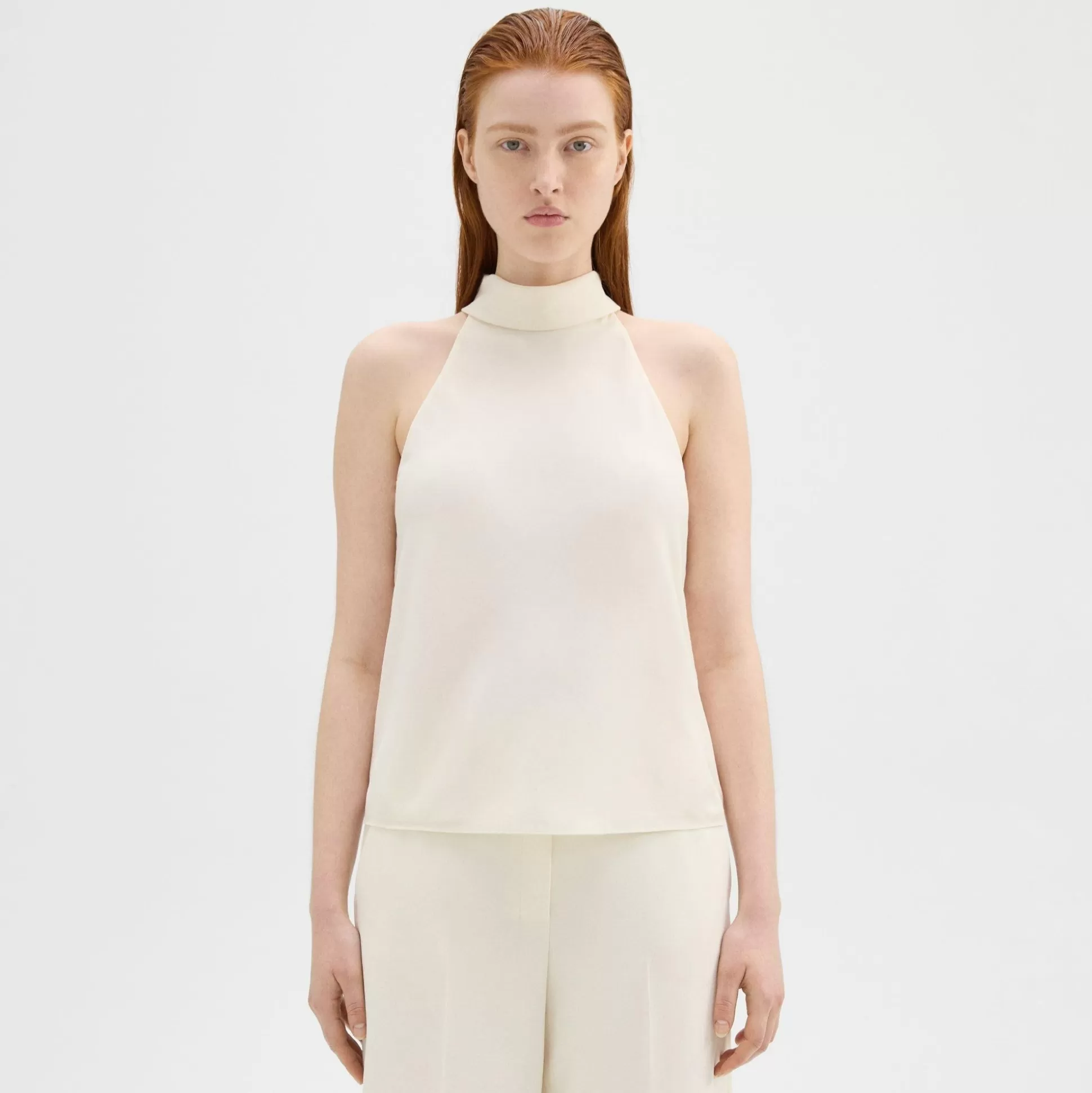 Theory Roll Neck Halter Top In Recycled Georgette-Women Tops