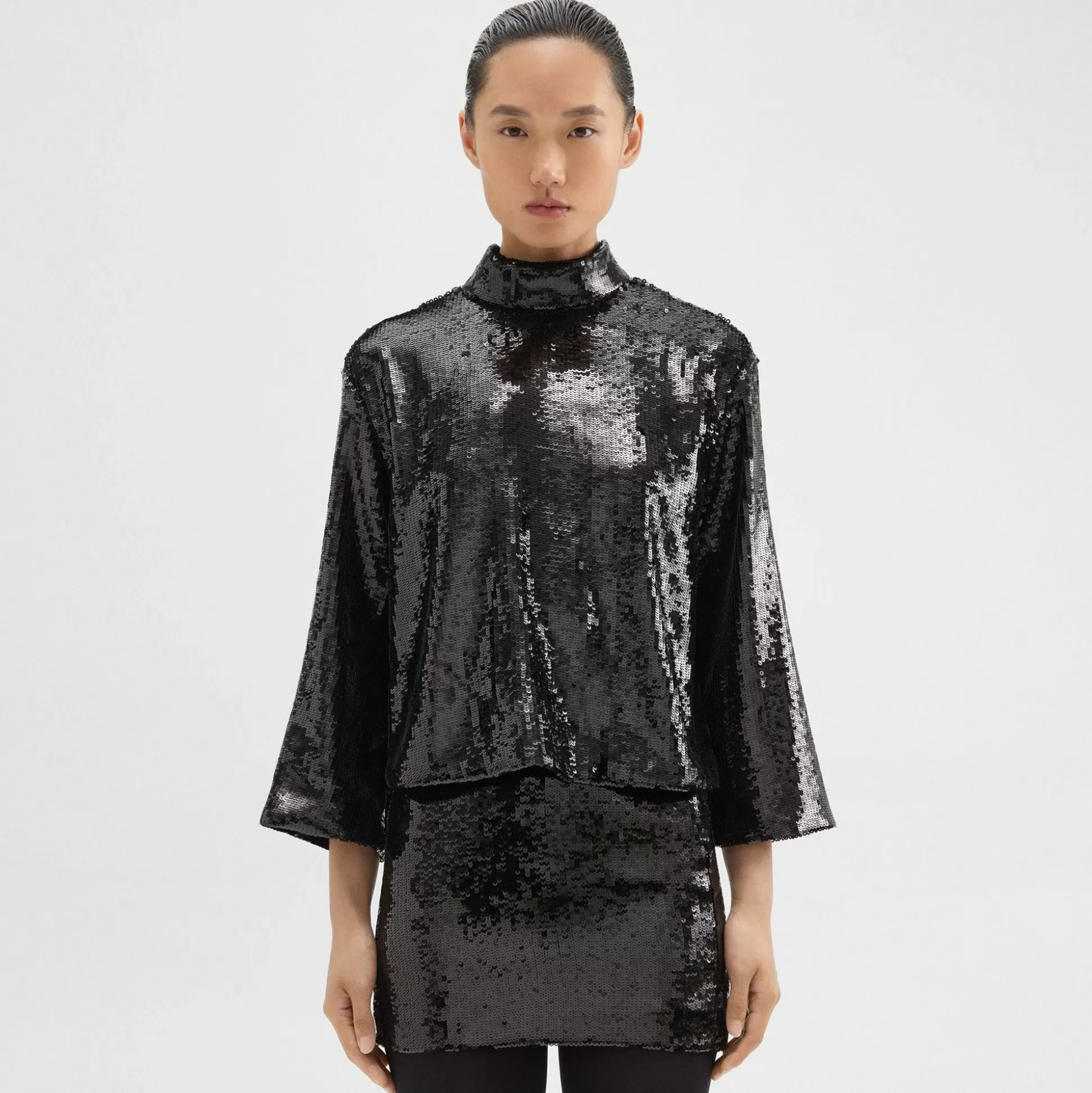 Theory Roll Neck Top In Recycled Sequins-Women Tops