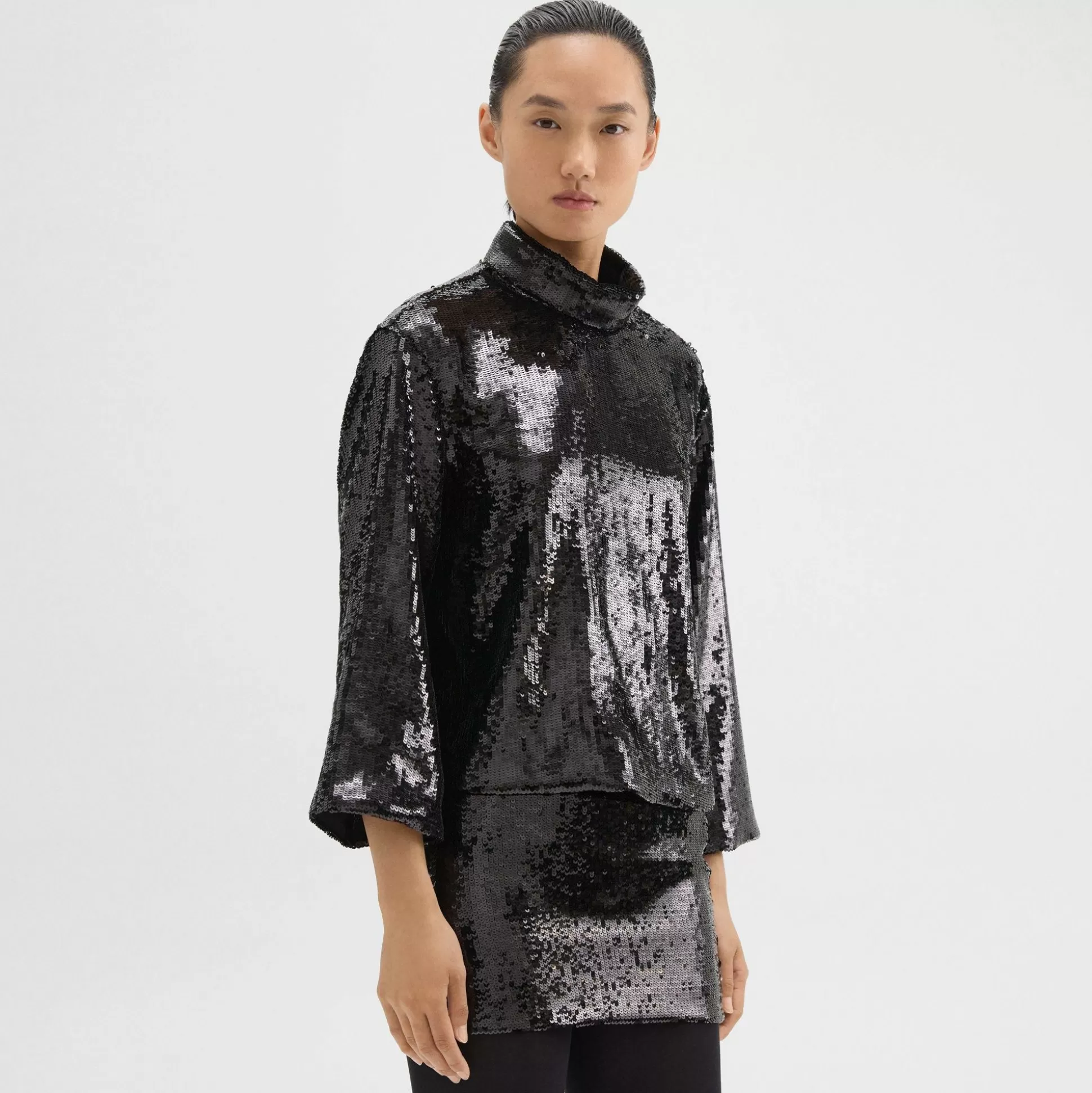 Theory Roll Neck Top In Recycled Sequins-Women Tops