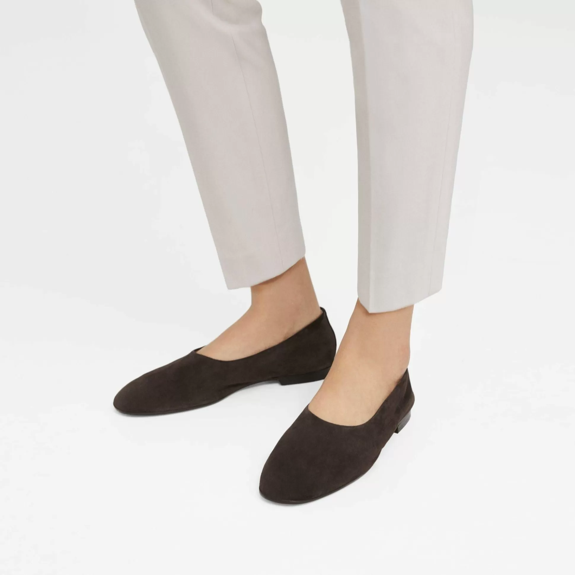 Theory Round Flat In Suede-Women Shoes