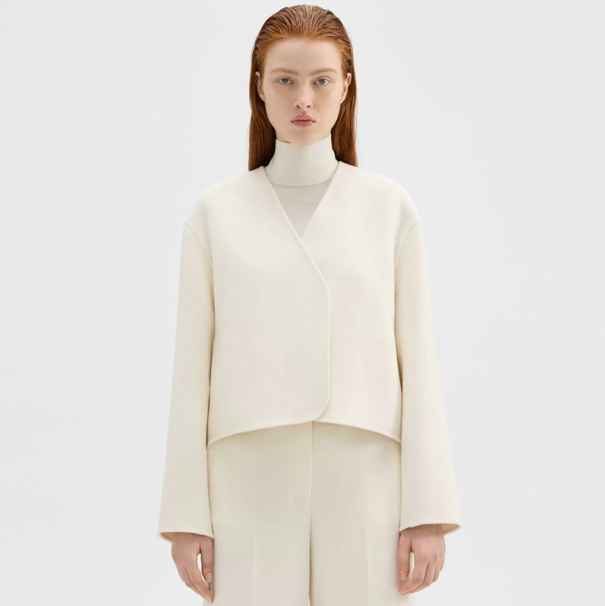 Theory Rounded Crop Jacket In Double-Face Wool-Cashmere-Women Outerwear