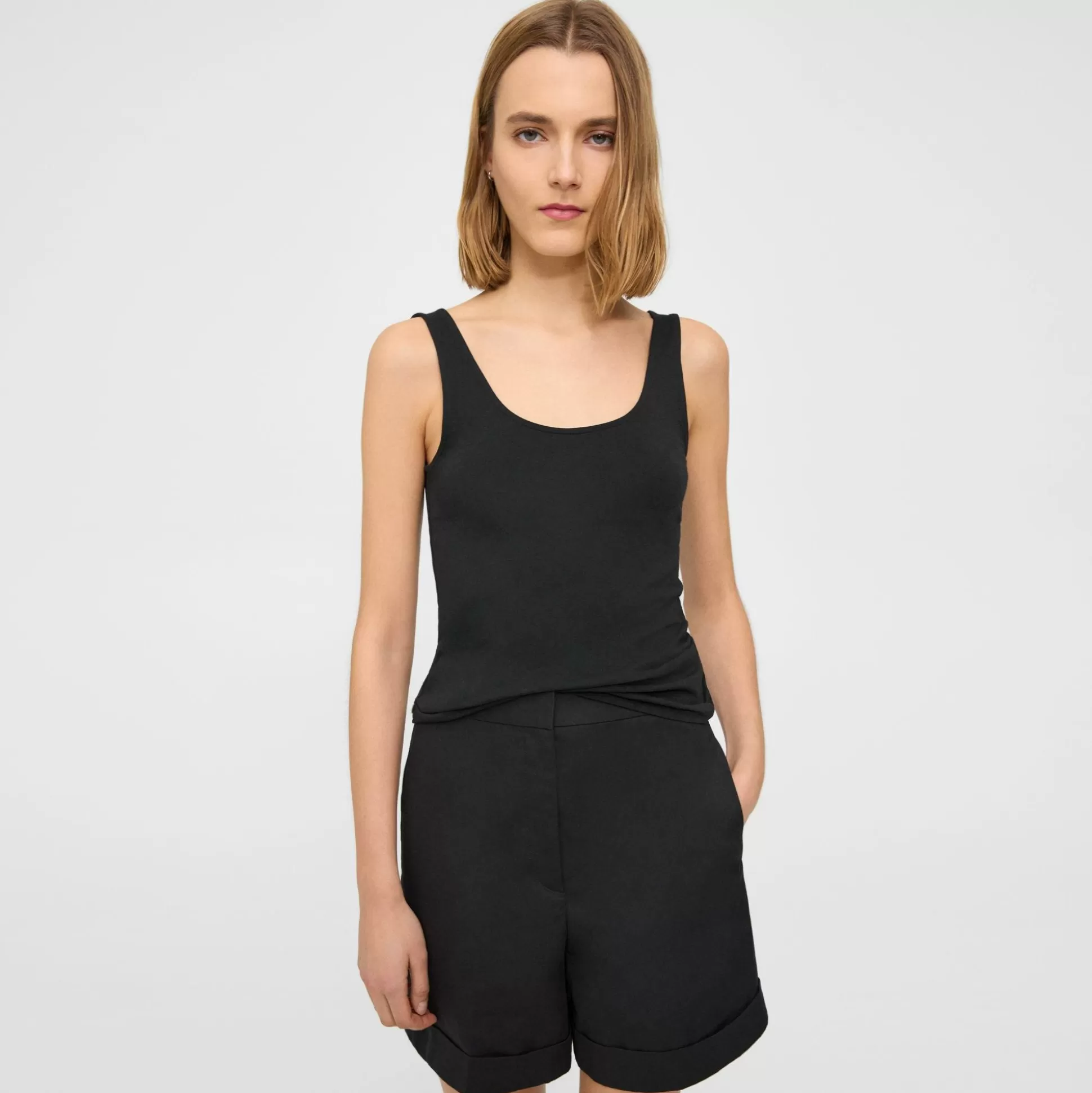 Theory Scoop Neck Tank In Stretch Cotton-Women T-Shirts