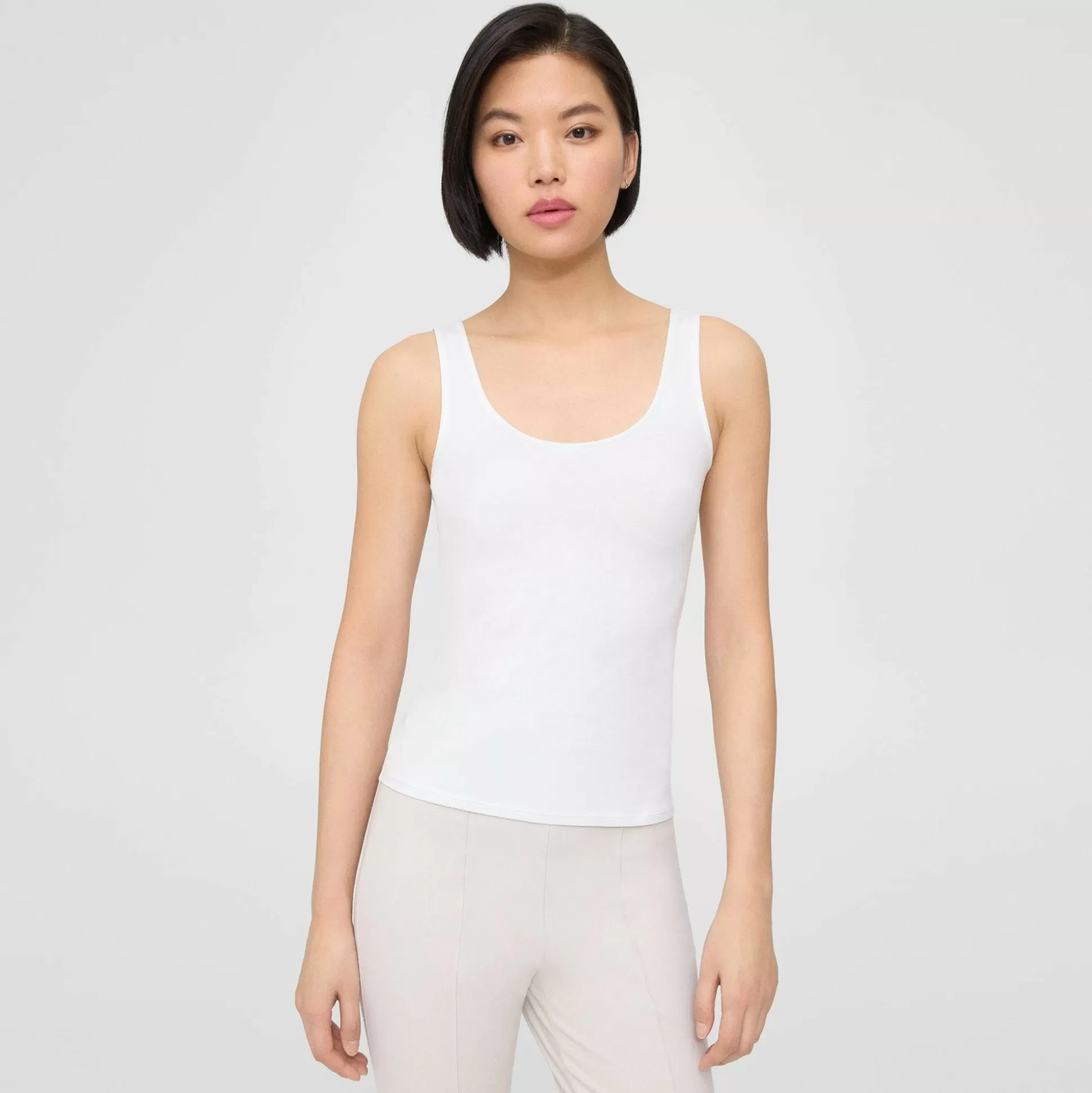 Theory Scoop Neck Tank In Stretch Cotton-Women Tops | T-Shirts