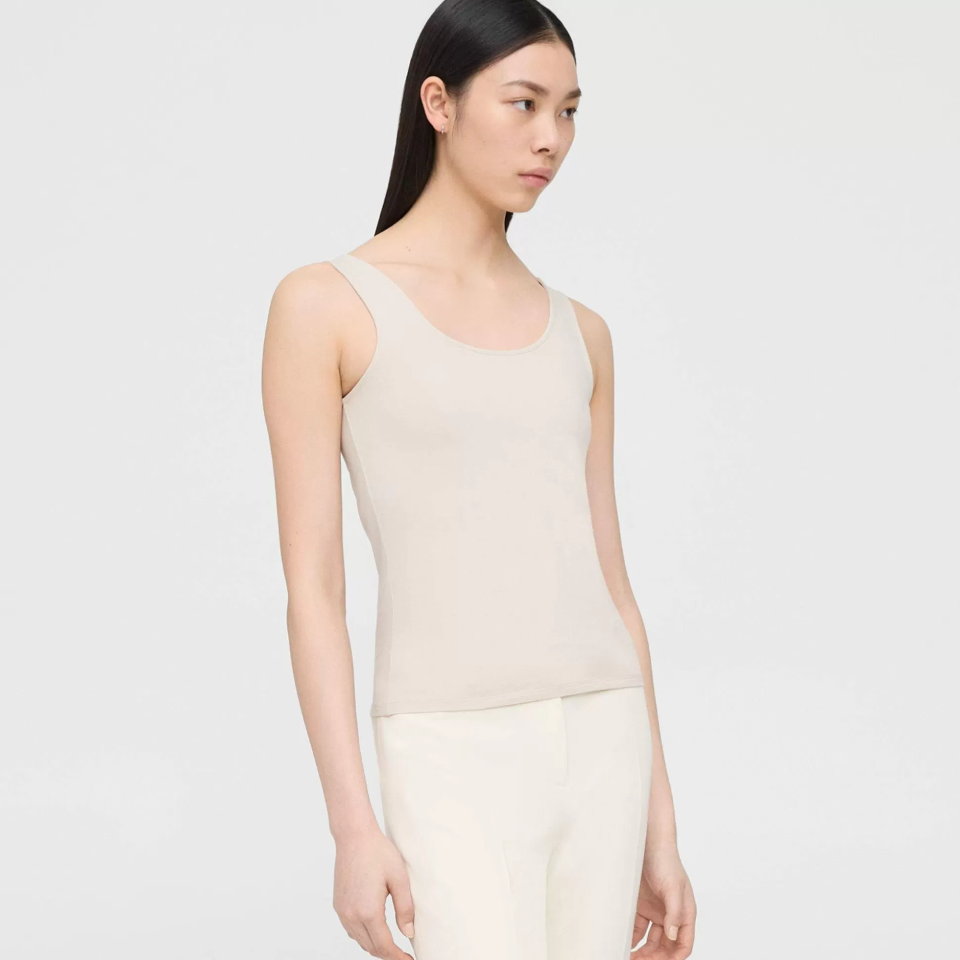 Theory Scoop Neck Tank In Stretch Cotton-Women T-Shirts