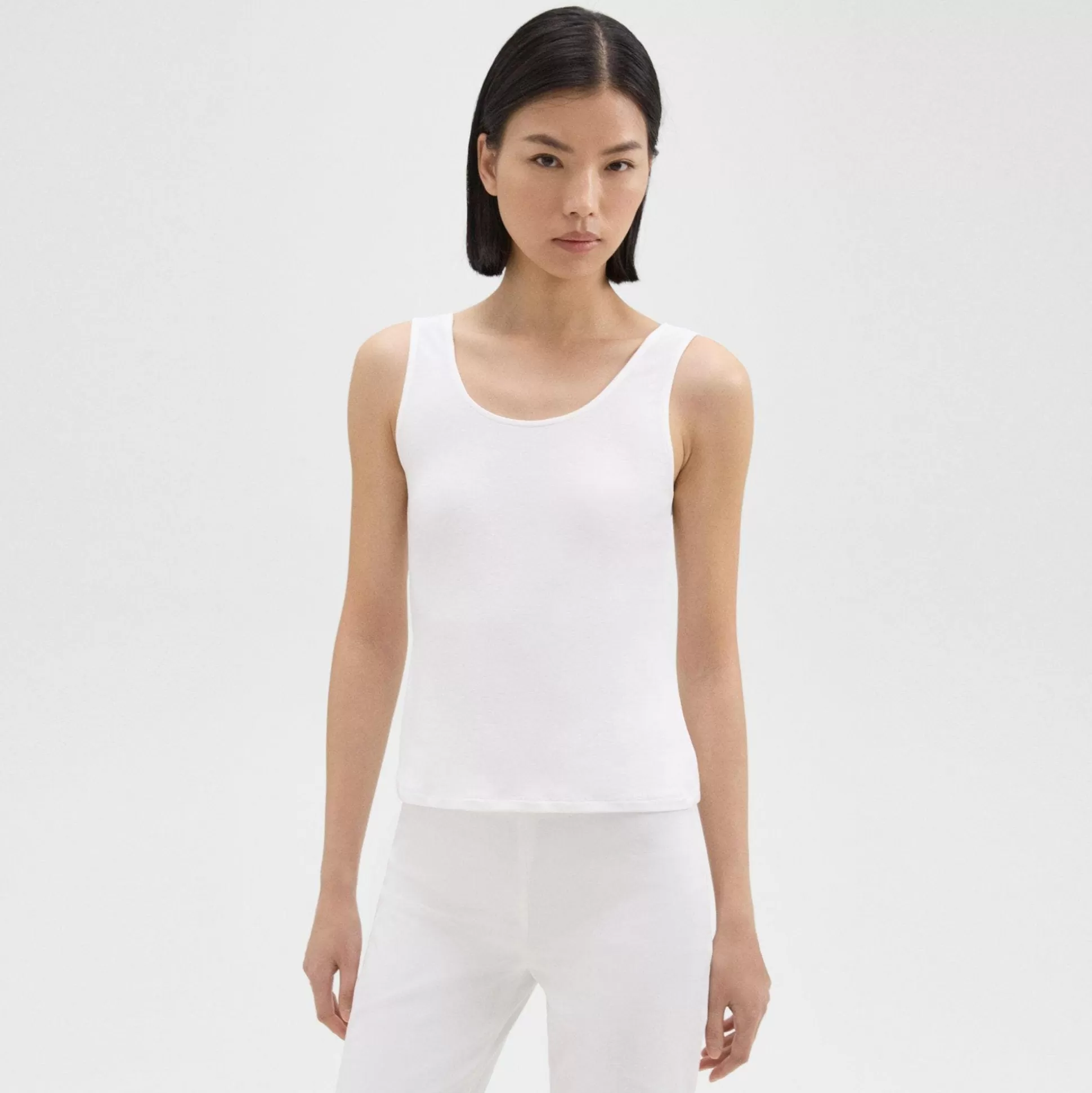 Theory Scoop Neck Tank Top In Rib Knit Viscose-Women T-Shirts