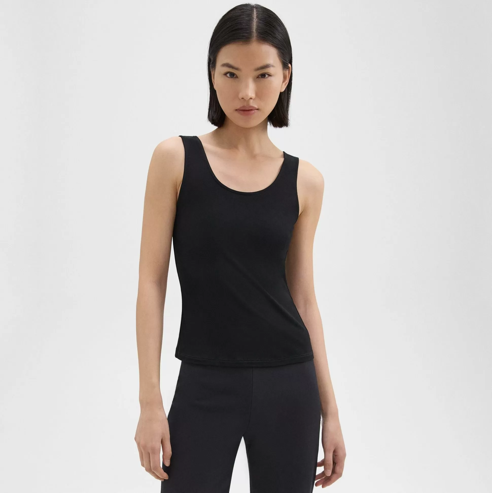 Theory Scoop Neck Tank Top In Rib Knit Viscose-Women T-Shirts