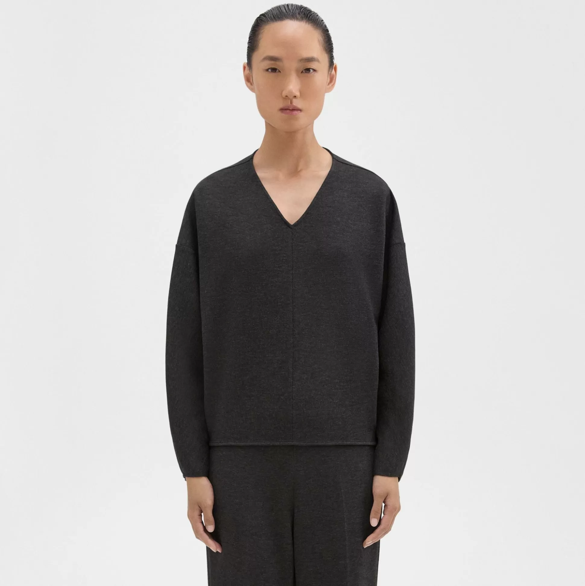 Theory Sculpted V-Neck Top In Double-Knit Jersey-Women Tops | T-Shirts