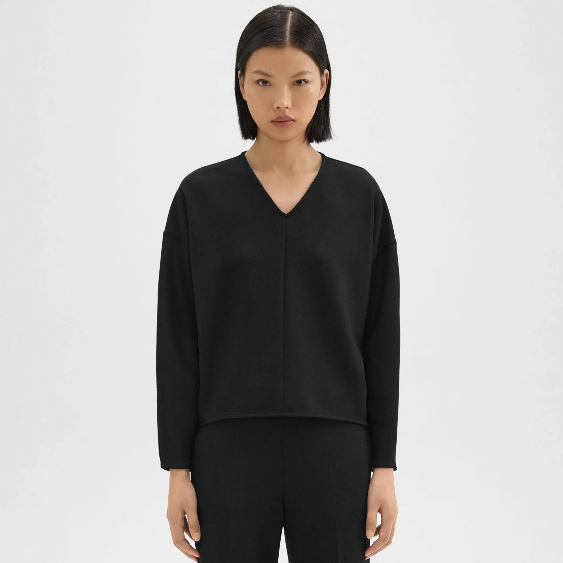 Theory Sculpted V-Neck Top In Double-Knit Jersey-Women Tops | T-Shirts