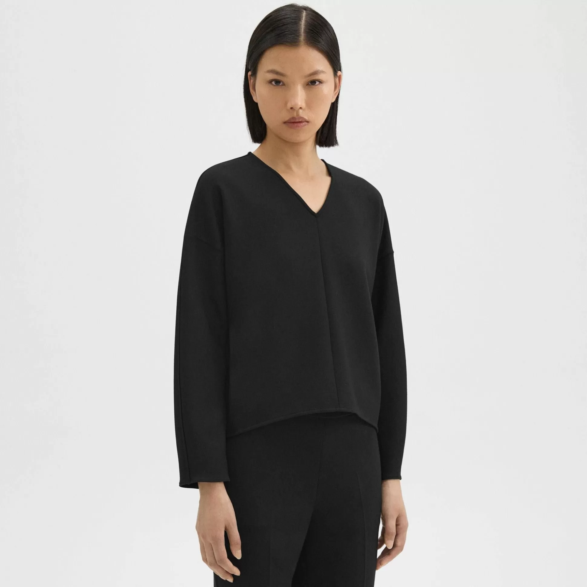 Theory Sculpted V-Neck Top In Double-Knit Jersey-Women Tops | T-Shirts