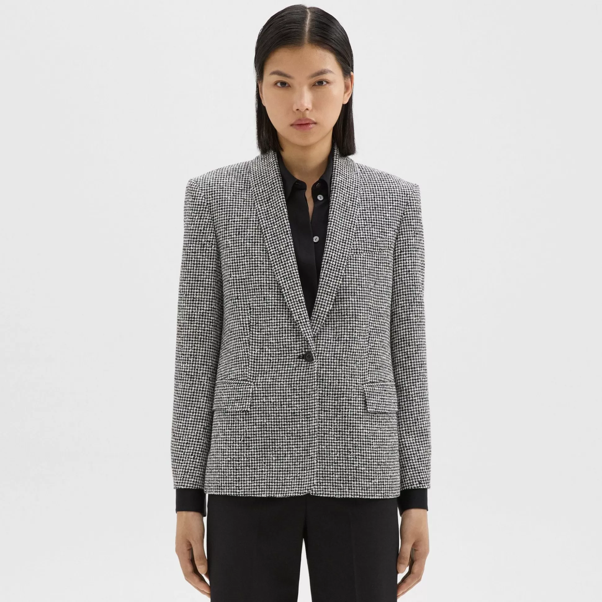 Theory Shawl Collar Blazer In Houndstooth Viscose-Blend-Women Blazers + Jackets