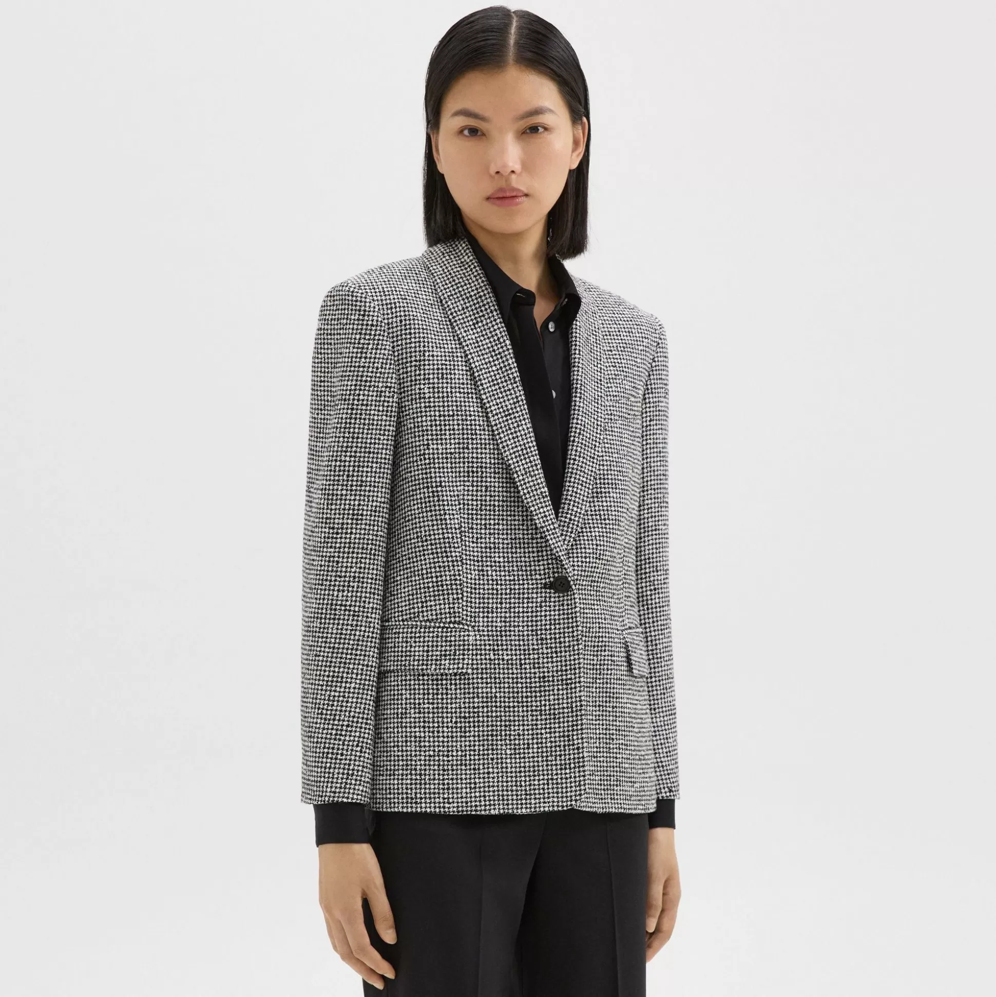 Theory Shawl Collar Blazer In Houndstooth Viscose-Blend-Women Blazers + Jackets