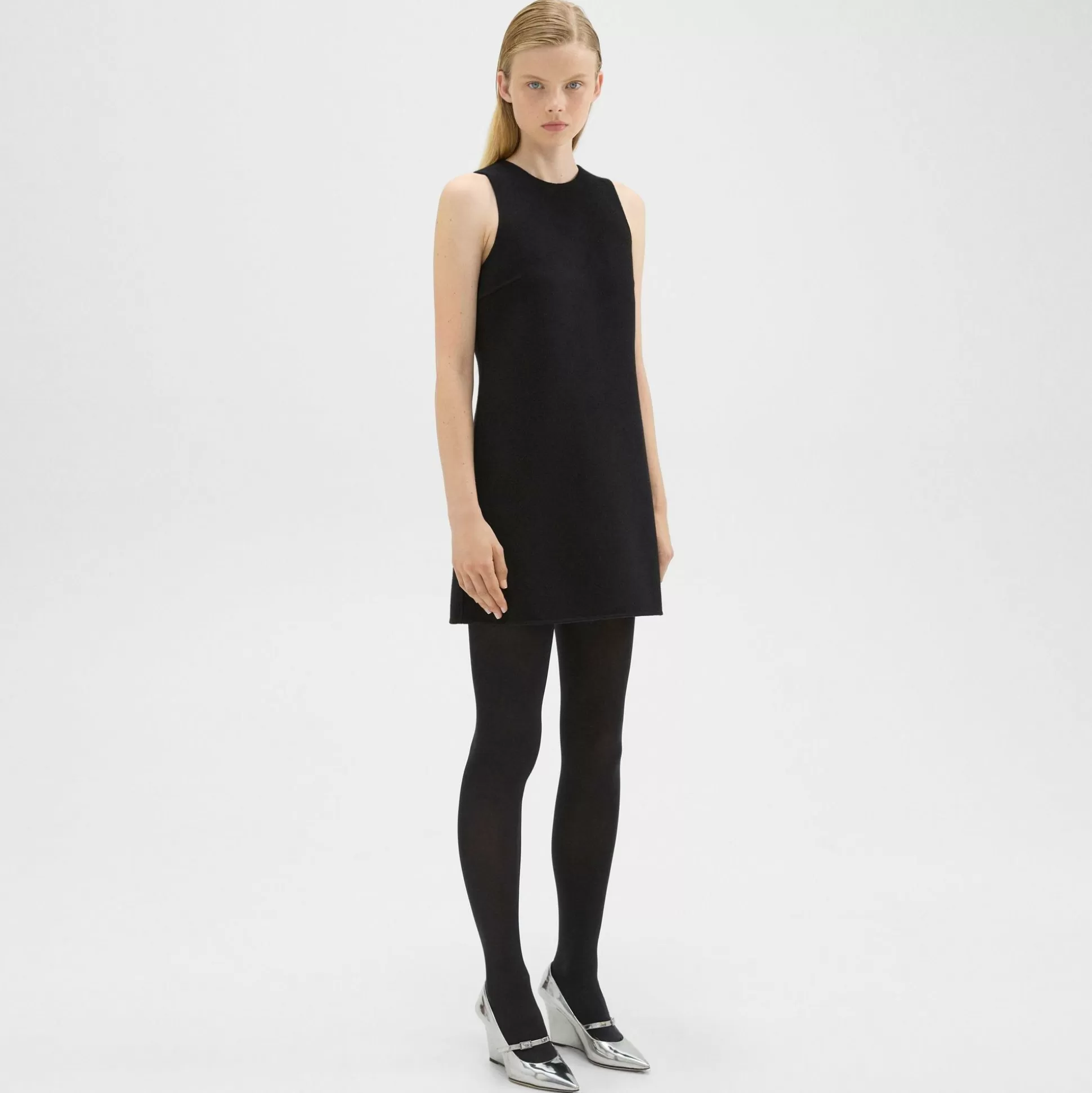 Theory Shift Dress In Double-Face Wool-Cashmere-Women Dresses