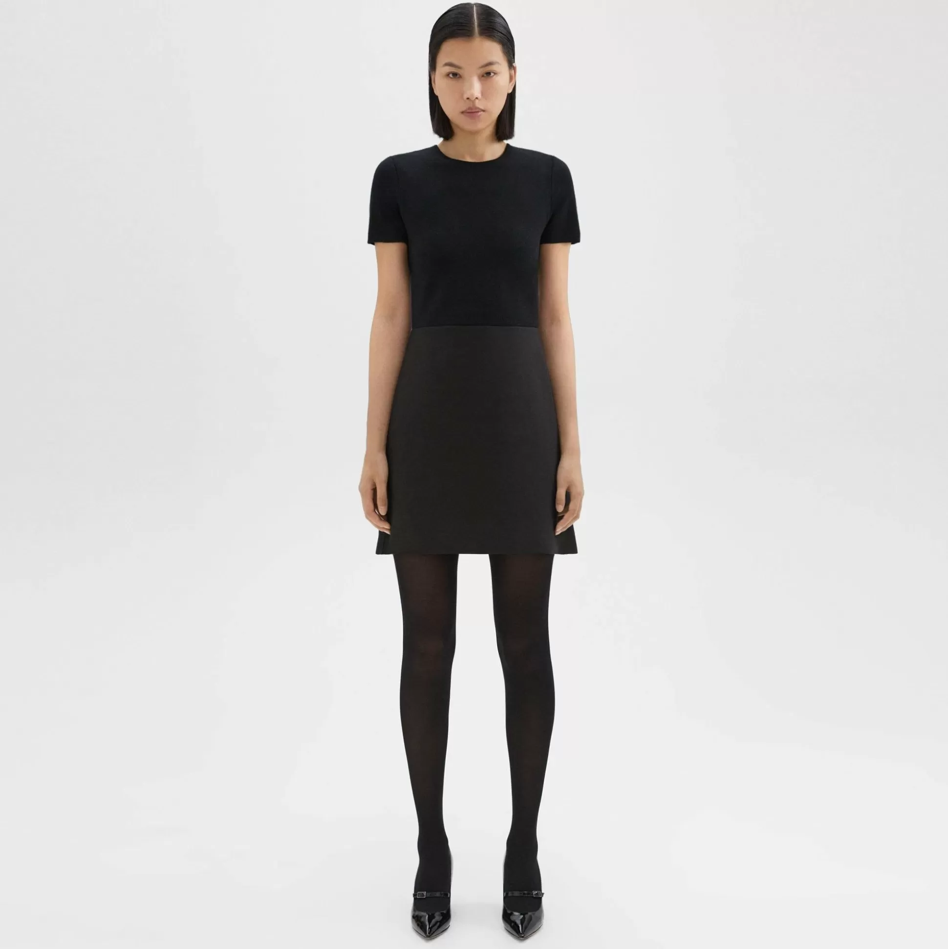 Theory Short-Sleeve Combo Dress In Double Weave-Women Dresses