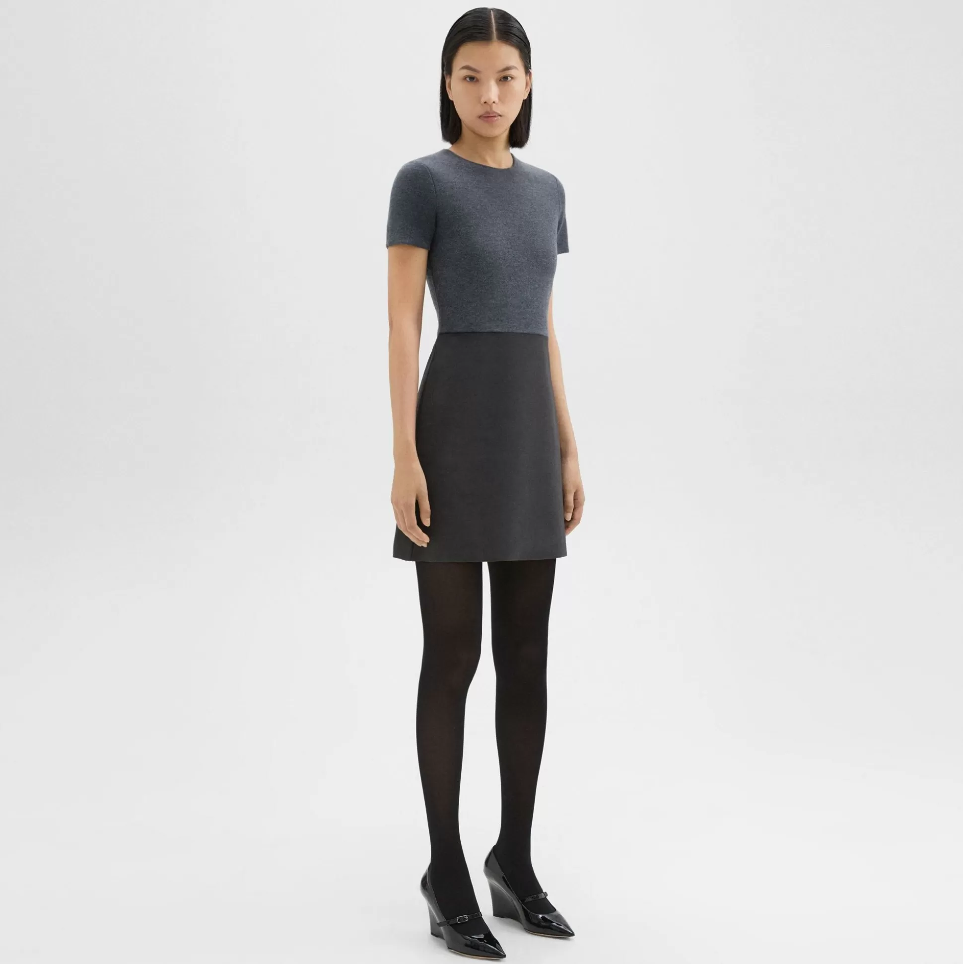 Theory Short-Sleeve Combo Dress In Double Weave-Women Dresses