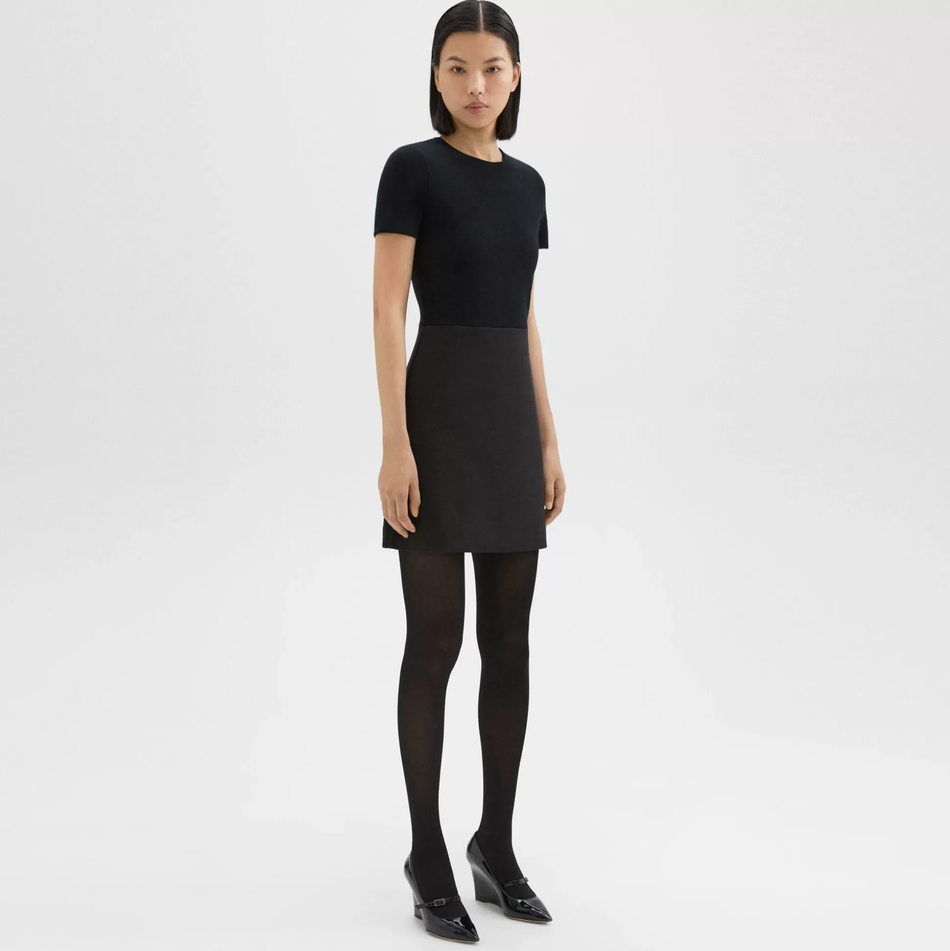 Theory Short-Sleeve Combo Dress In Double Weave-Women Dresses