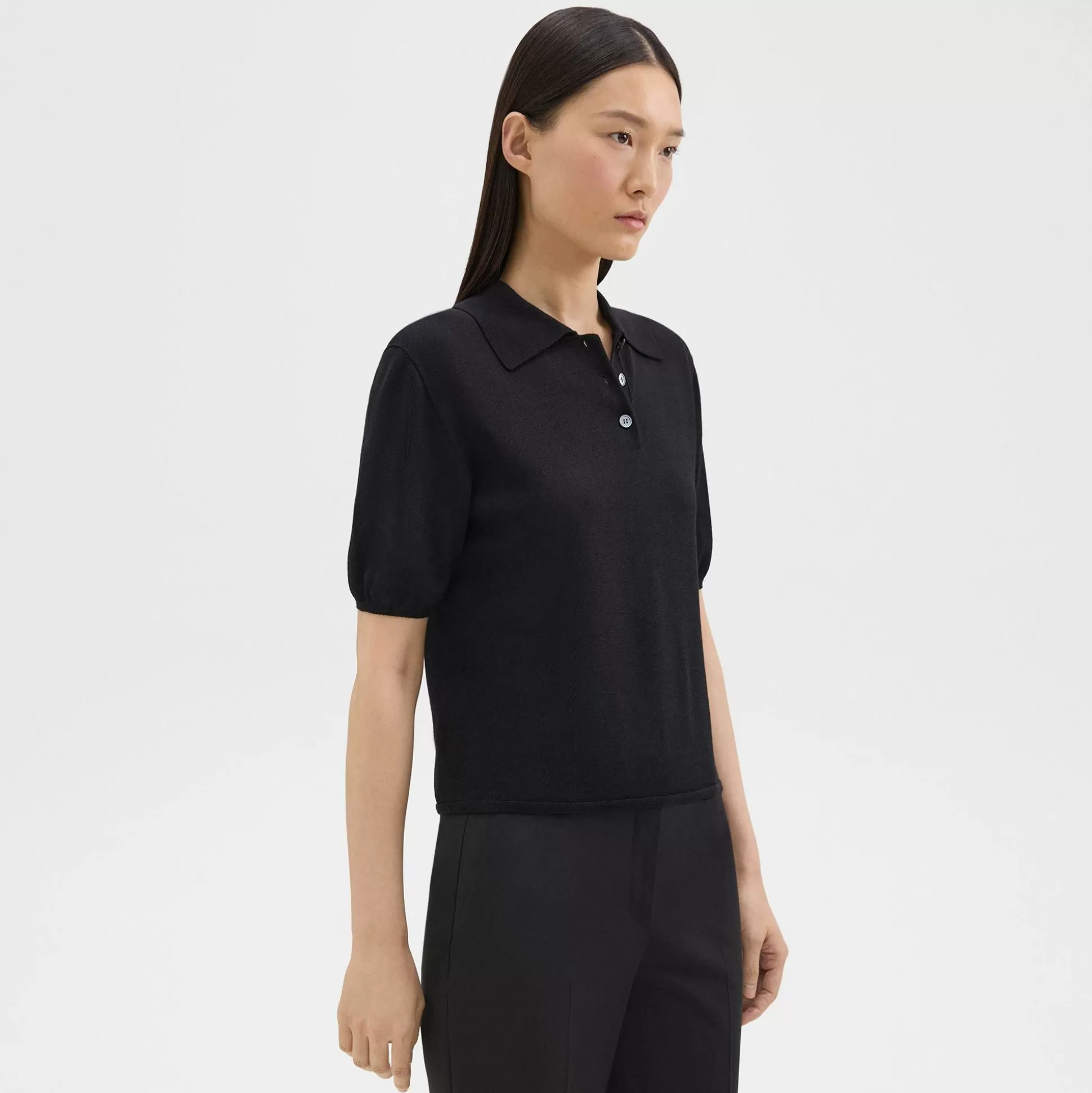 Theory Short-Sleeve Polo Sweater In Regal Wool-Women Sweaters + Cardigans