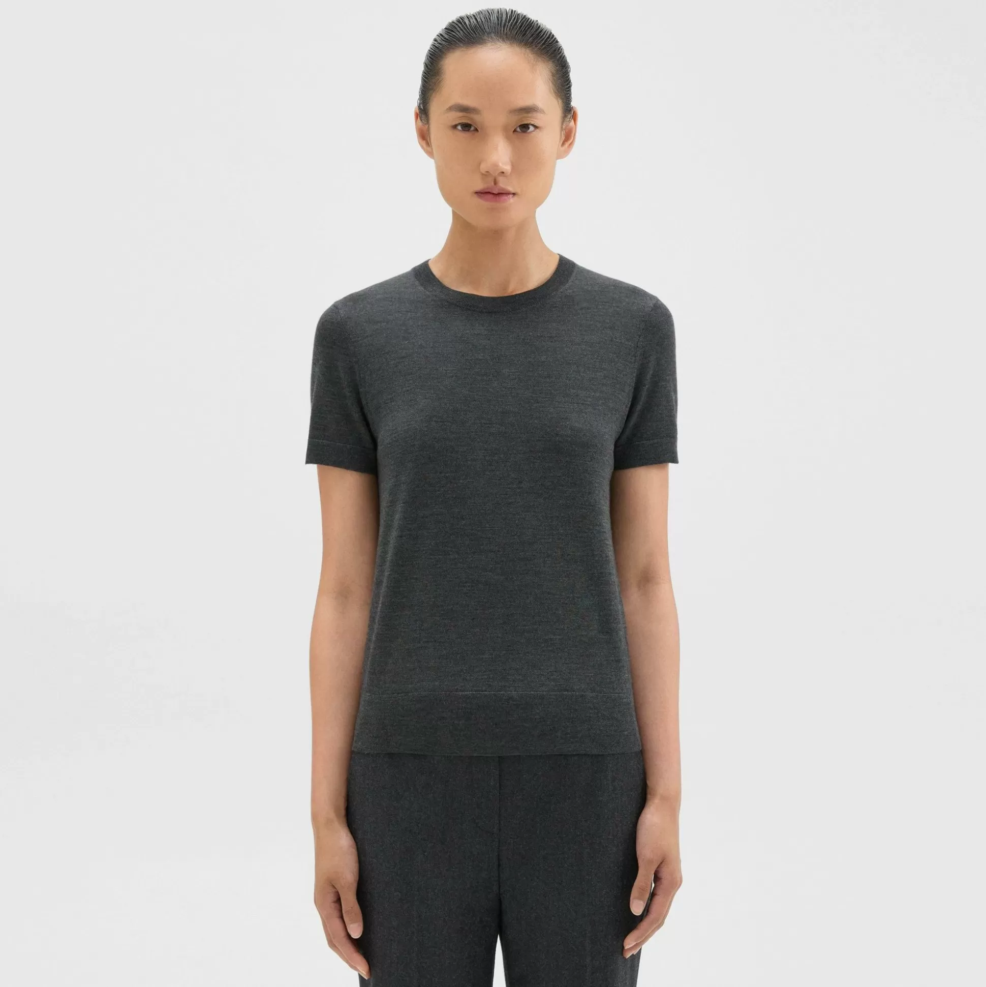 Theory Short-Sleeve Sweater In Regal Wool-Women Sweaters + Cardigans