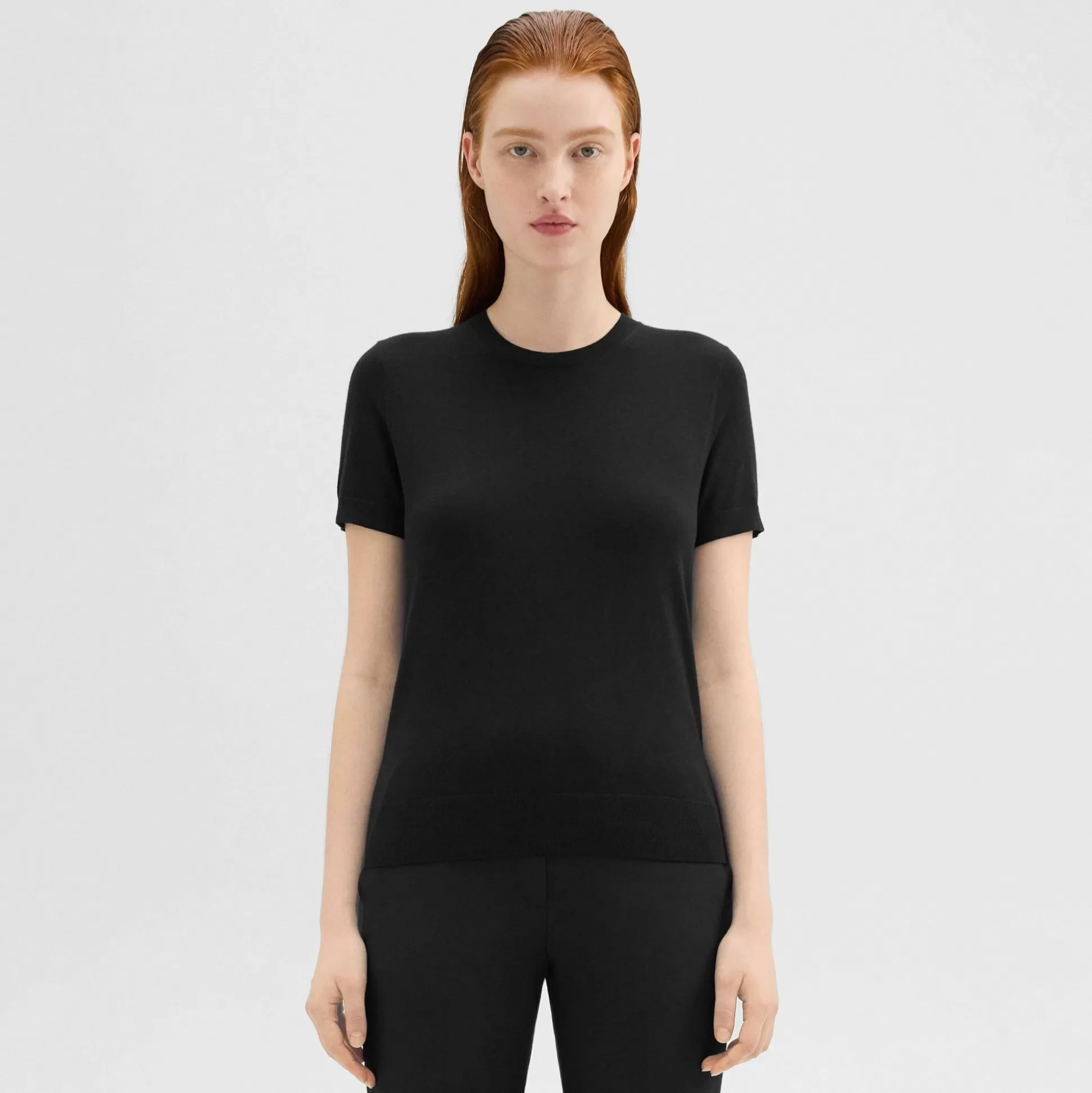 Theory Short-Sleeve Sweater In Regal Wool-Women T-Shirts | Sweaters + Cardigans