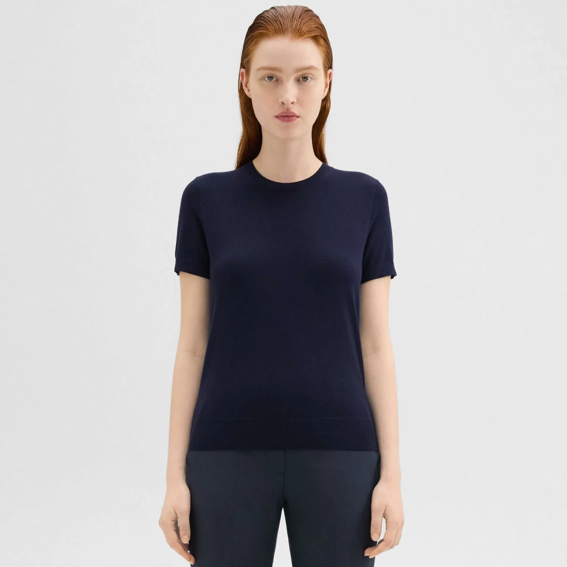 Theory Short-Sleeve Sweater In Regal Wool-Women Tops | T-Shirts