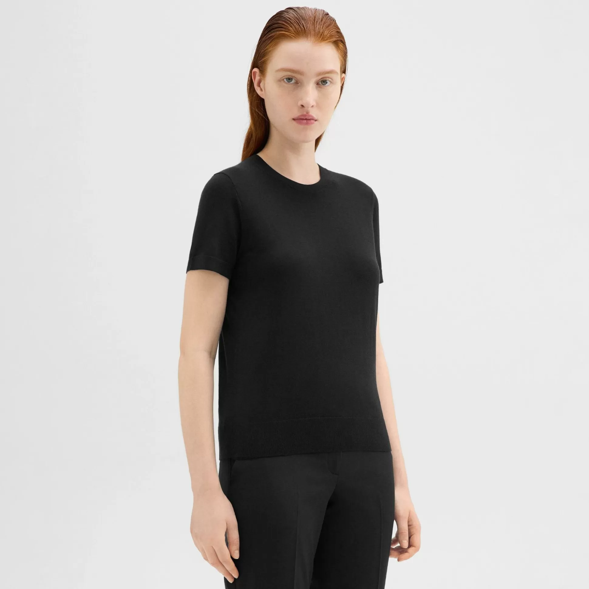 Theory Short-Sleeve Sweater In Regal Wool-Women T-Shirts | Sweaters + Cardigans