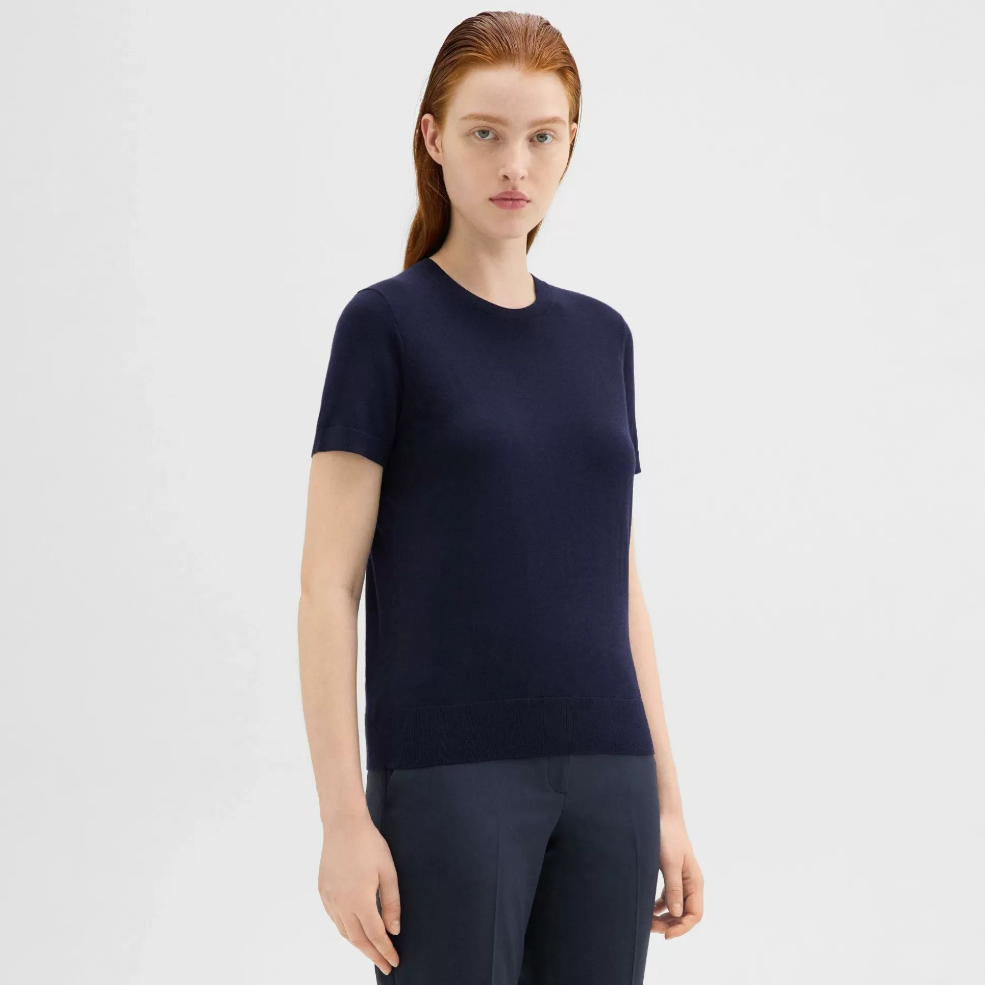 Theory Short-Sleeve Sweater In Regal Wool-Women Tops | T-Shirts