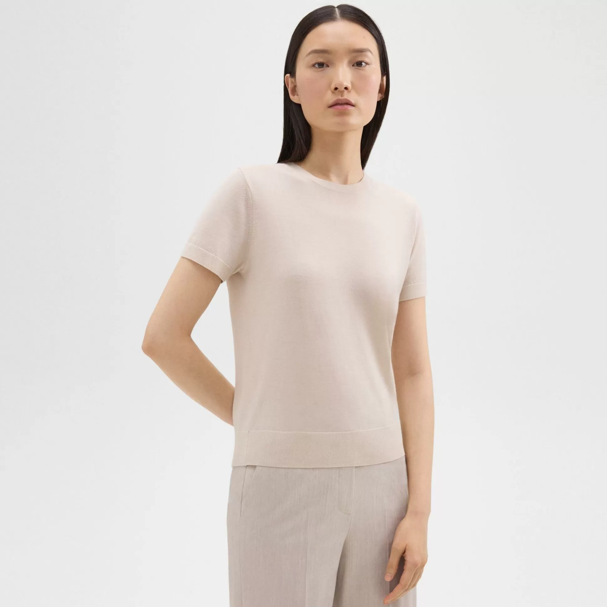 Theory Short-Sleeve Sweater In Regal Wool-Women Sweaters + Cardigans