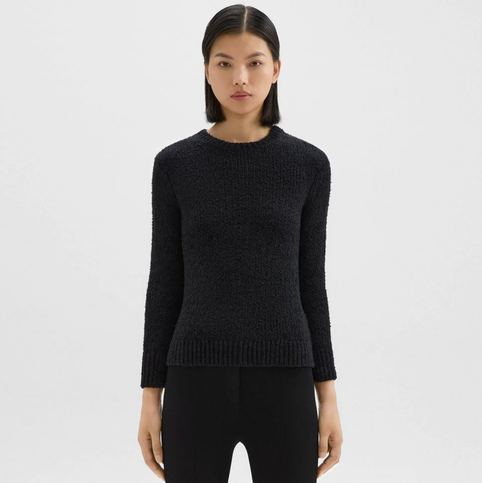 Theory Shrunken Crewneck Sweater In Feather Cotton-Blend-Women Sweaters + Cardigans