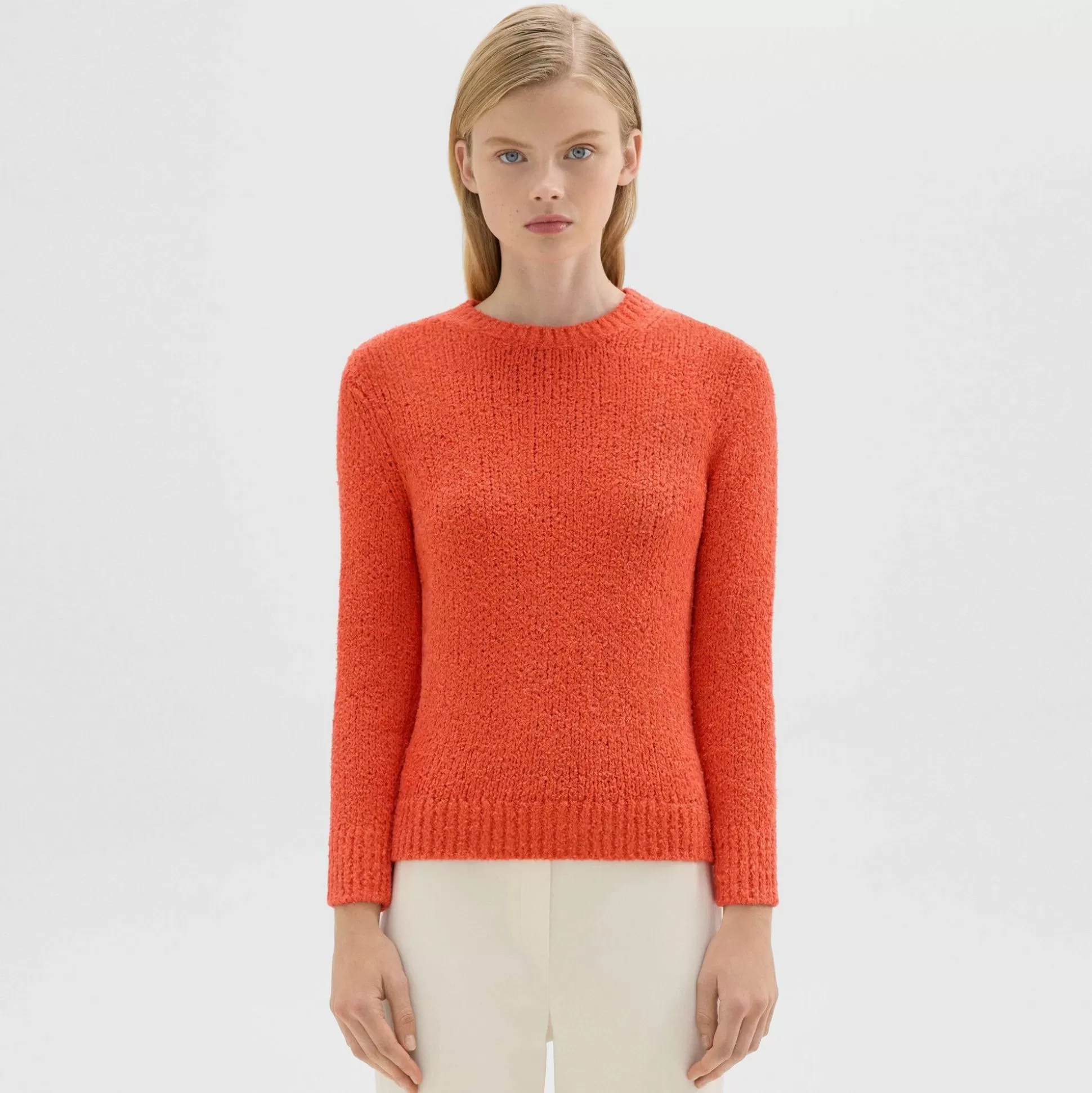 Theory Shrunken Crewneck Sweater In Feather Cotton-Blend-Women Sweaters + Cardigans