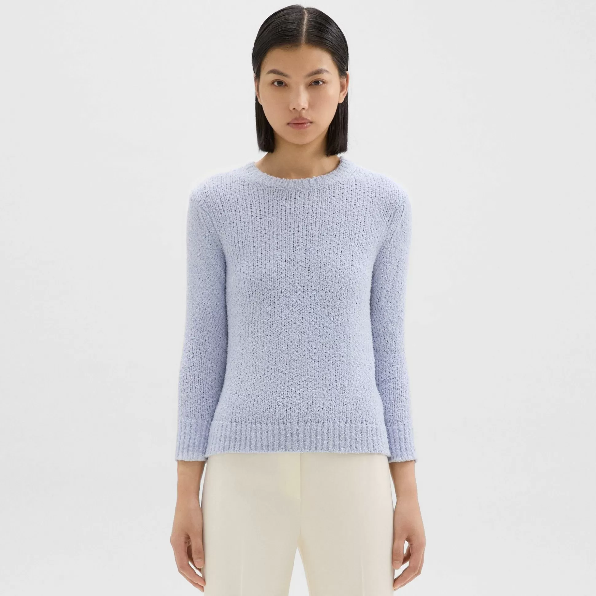 Theory Shrunken Crewneck Sweater In Feather Cotton-Blend-Women Sweaters + Cardigans