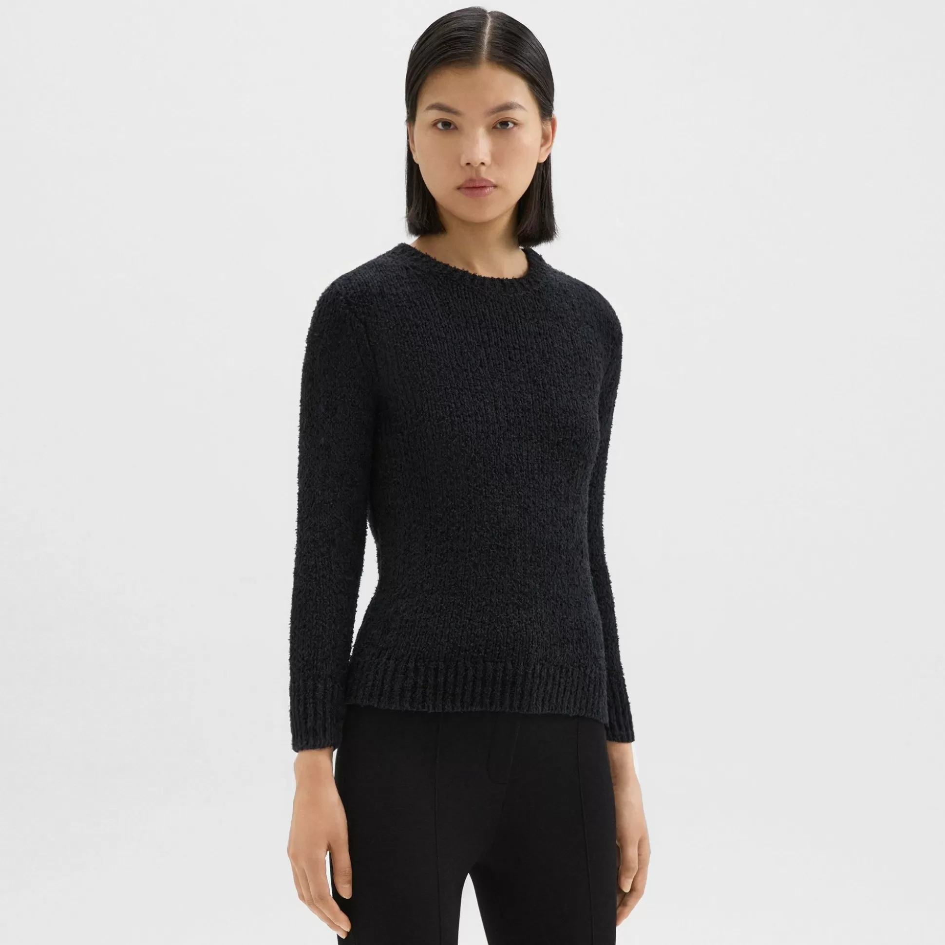 Theory Shrunken Crewneck Sweater In Feather Cotton-Blend-Women Sweaters + Cardigans