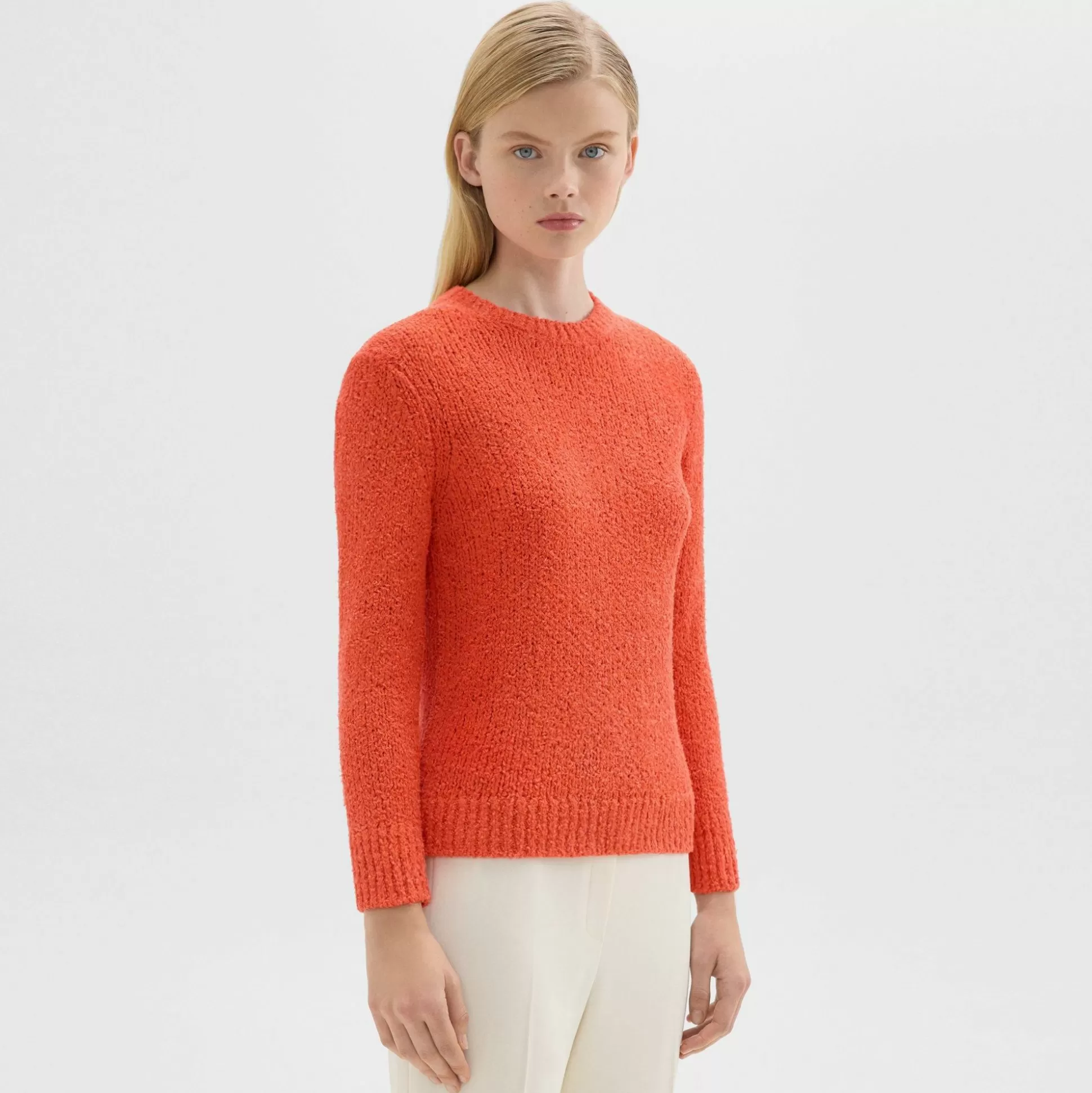 Theory Shrunken Crewneck Sweater In Feather Cotton-Blend-Women Sweaters + Cardigans