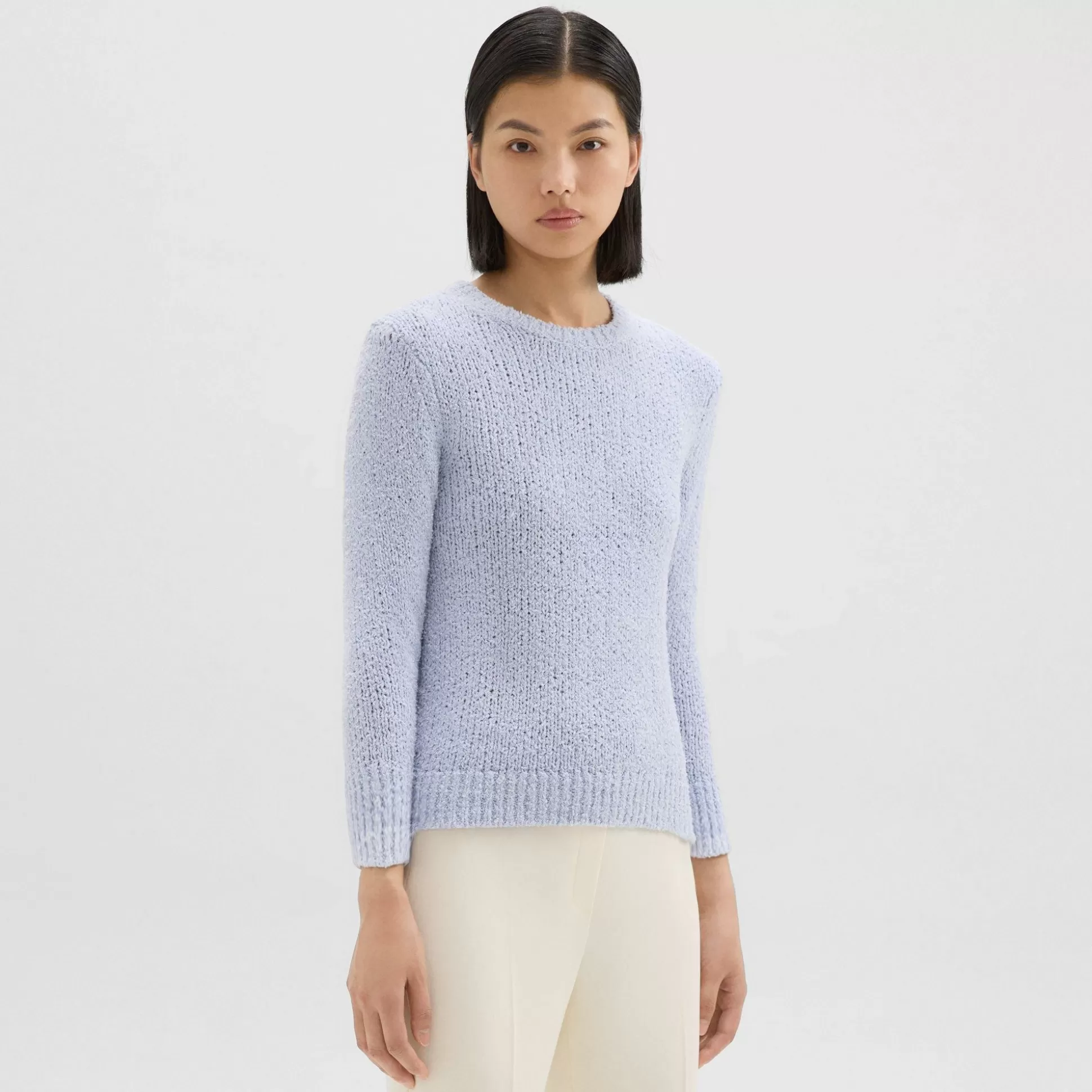 Theory Shrunken Crewneck Sweater In Feather Cotton-Blend-Women Sweaters + Cardigans