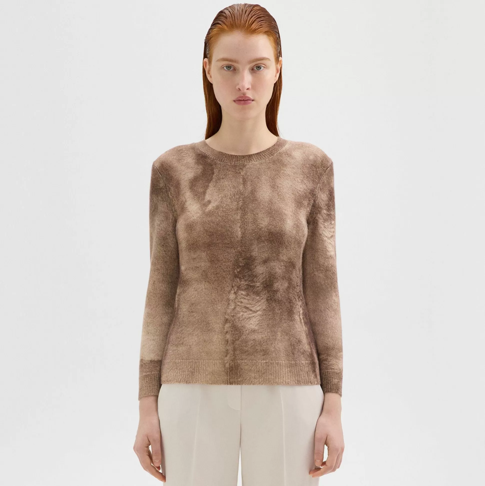 Theory Shrunken Crewneck Sweater In Felted Wool-Cashmere-Women Sweaters + Cardigans