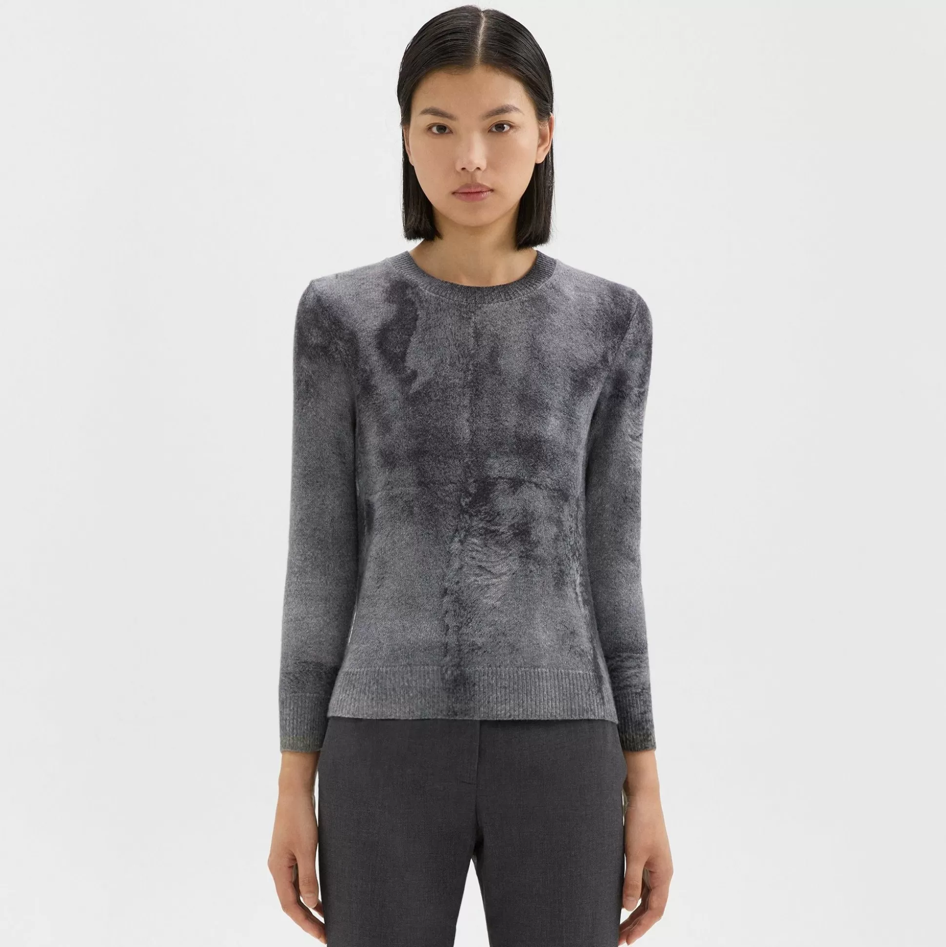 Theory Shrunken Crewneck Sweater In Felted Wool-Cashmere-Women Sweaters + Cardigans