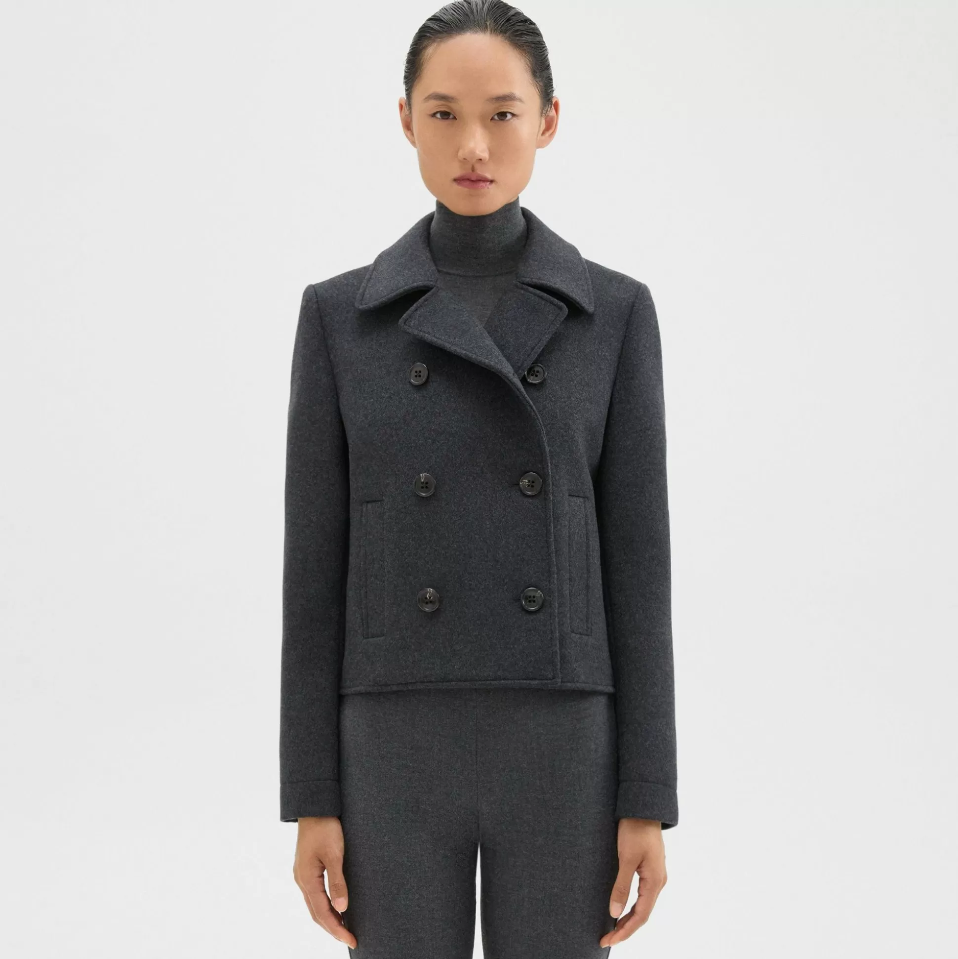 Theory Shrunken Peacoat In Recycled Wool-Blend Melton-Women Outerwear