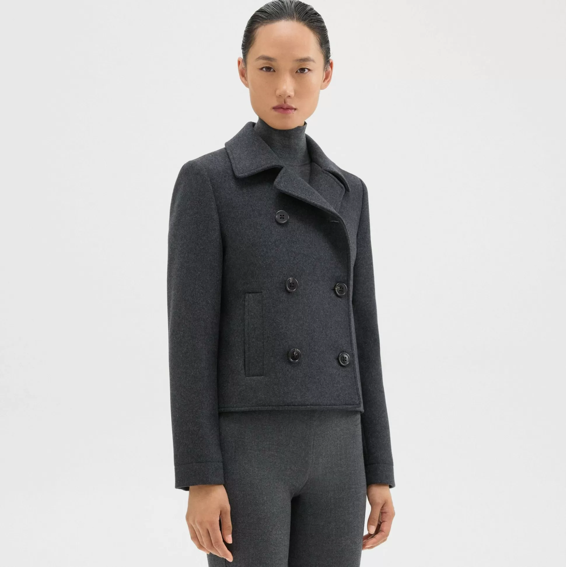 Theory Shrunken Peacoat In Recycled Wool-Blend Melton-Women Outerwear